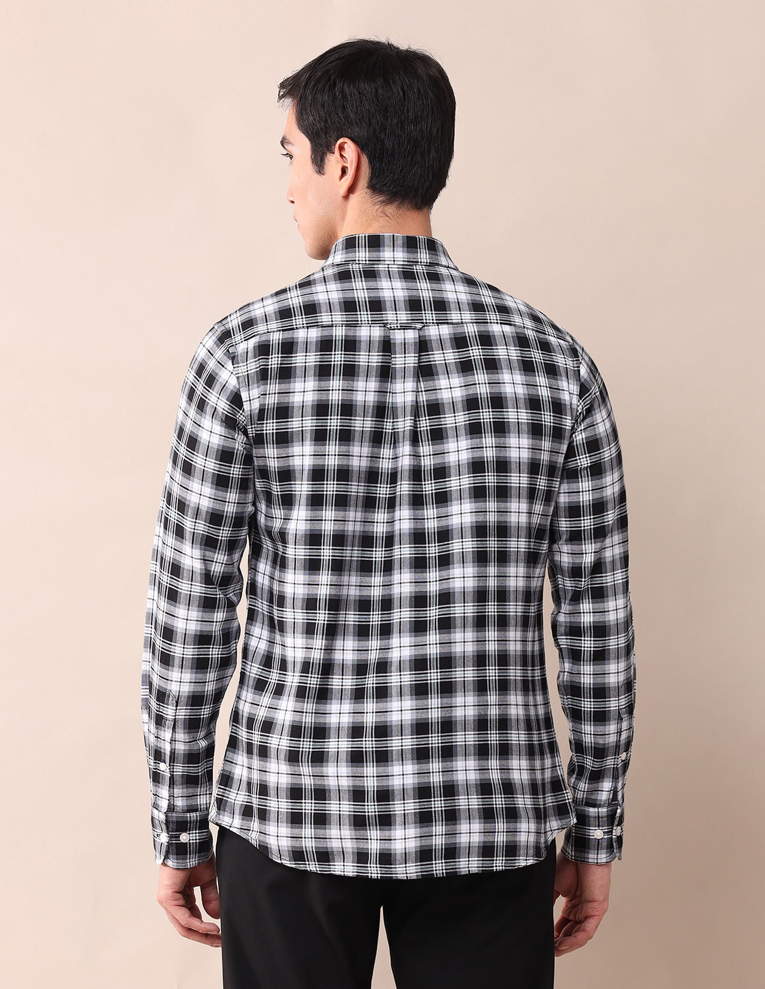 Tailored Fit Twill Checked Shirt Black - U.S. Polo Assn. India | Large
