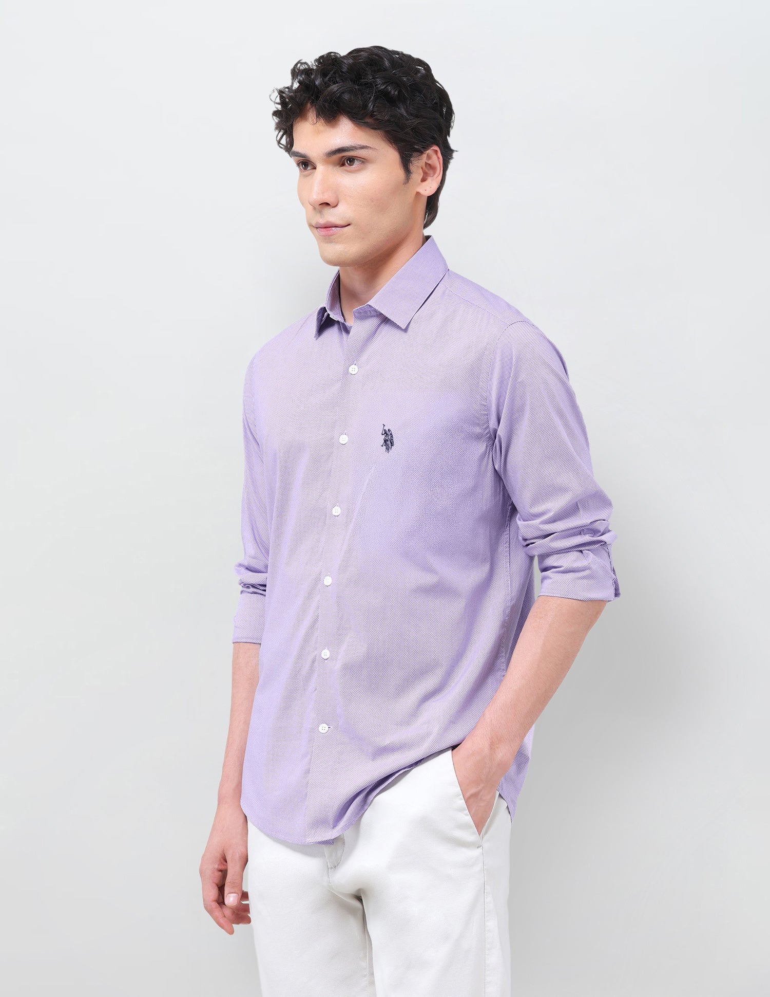 All-Over Micro Printed Poplin Shirt Lavender - U.S. Polo Assn. India | Large