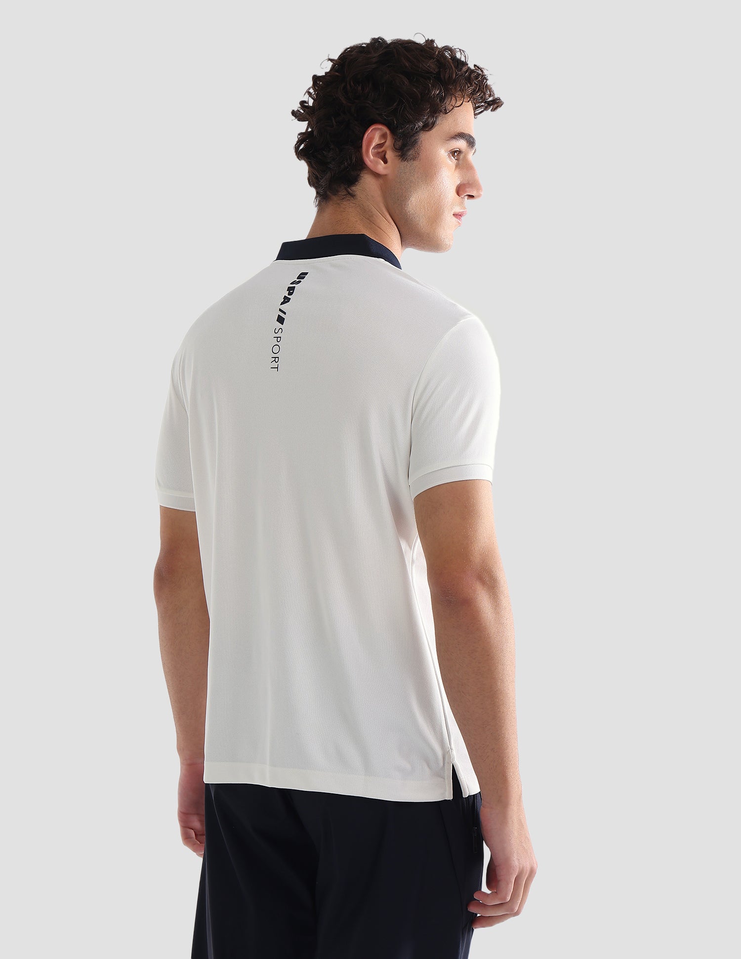 Solid Slim Fit Active Polo Shirt Off White - U.S. Polo Assn. India | Large