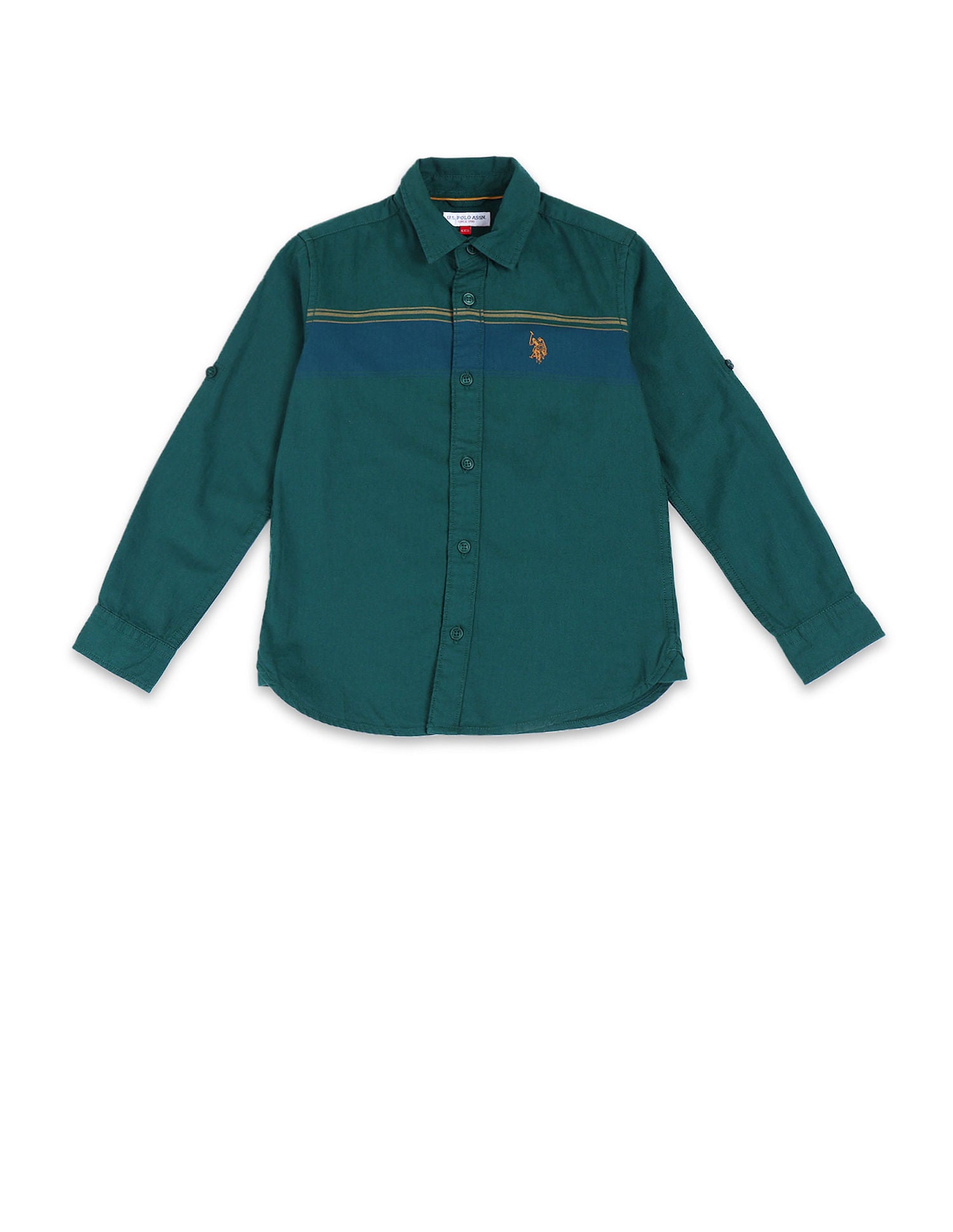 Boys Horizontal Striped Cotton Shirt Green - U.S. Polo Assn. India | Large