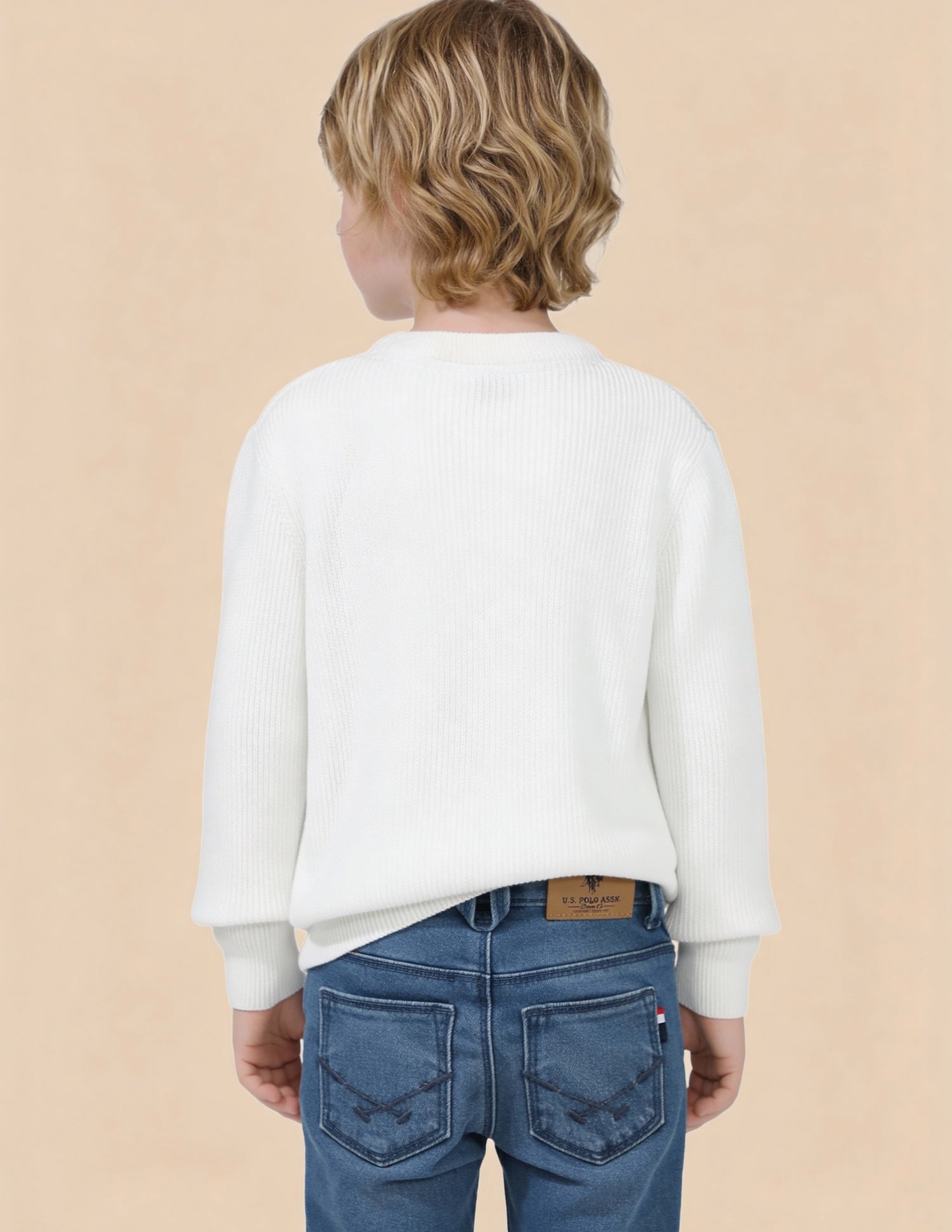 Boys Brand Embroidered Regular Fit Sweater White - U.S. Polo Assn. India | Large