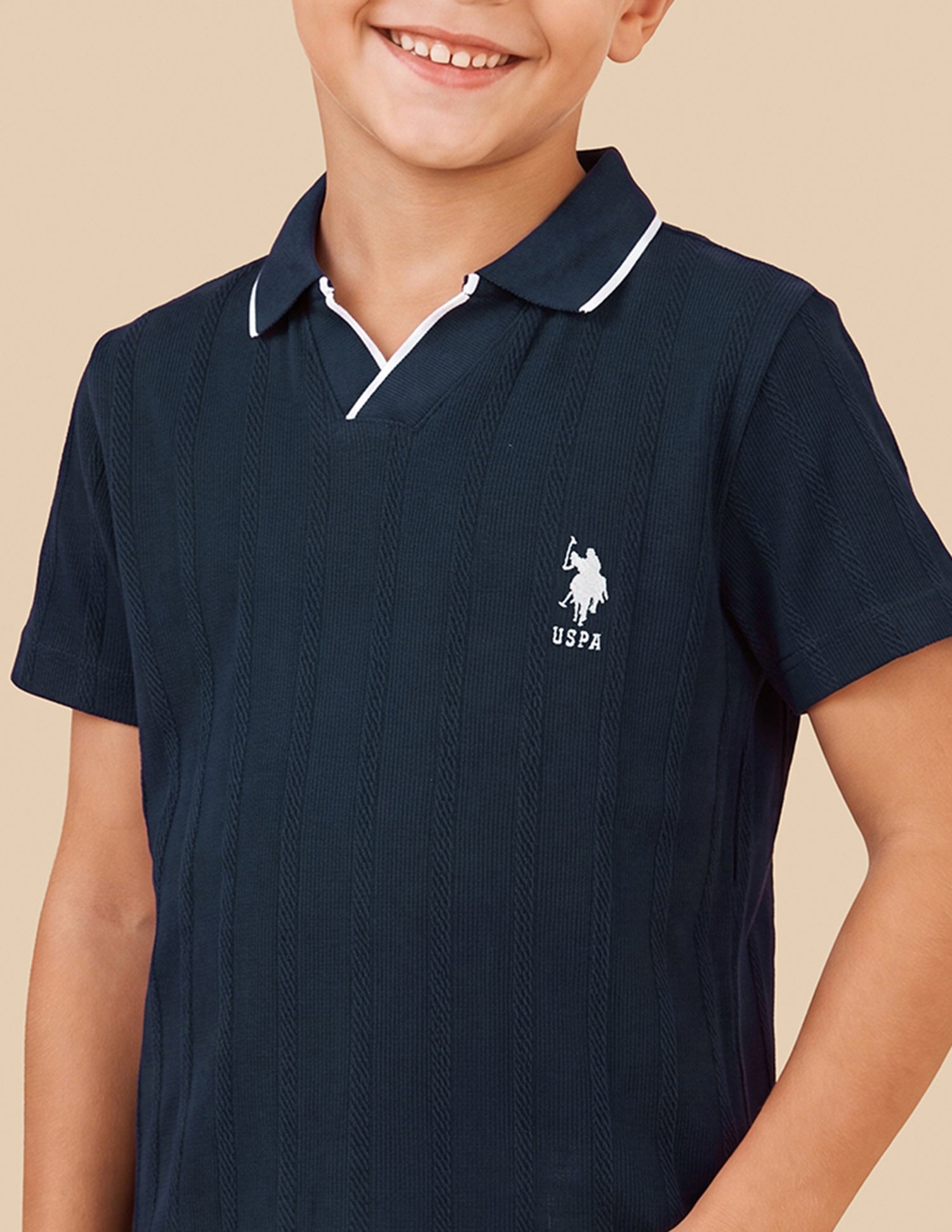 Vertical Striped Patterned Knit Polo Shirt Navy - U.S. Polo Assn. India | Large