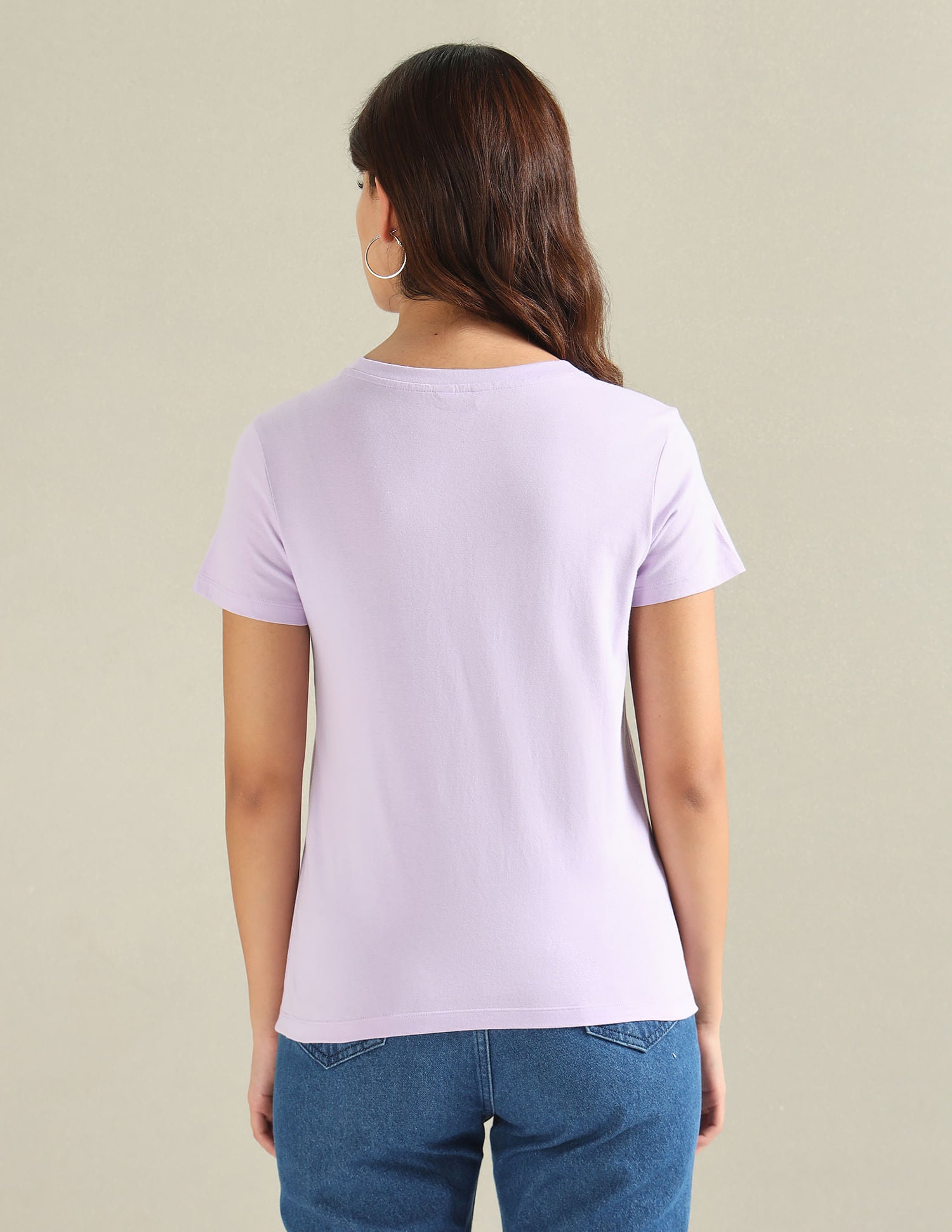 Metallic Logo Pure Cotton T-Shirt Lavender - U.S. POLO ASSN. | Large