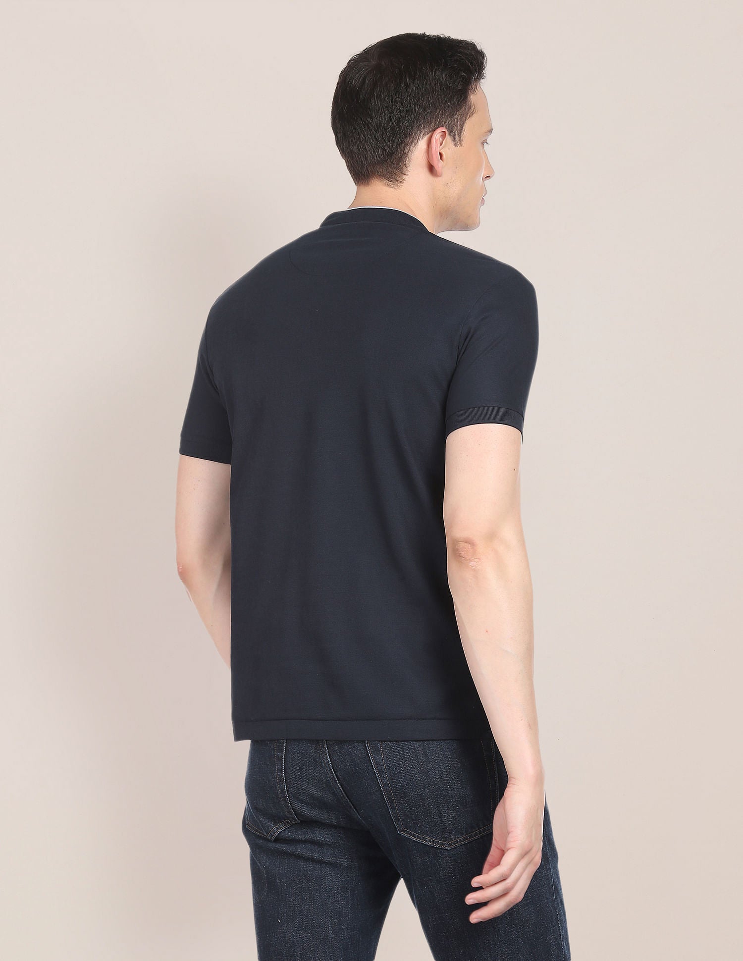 Mandarin Collar Brand Logo Polo Shirt Navy - U.S. Polo Assn. India | Large