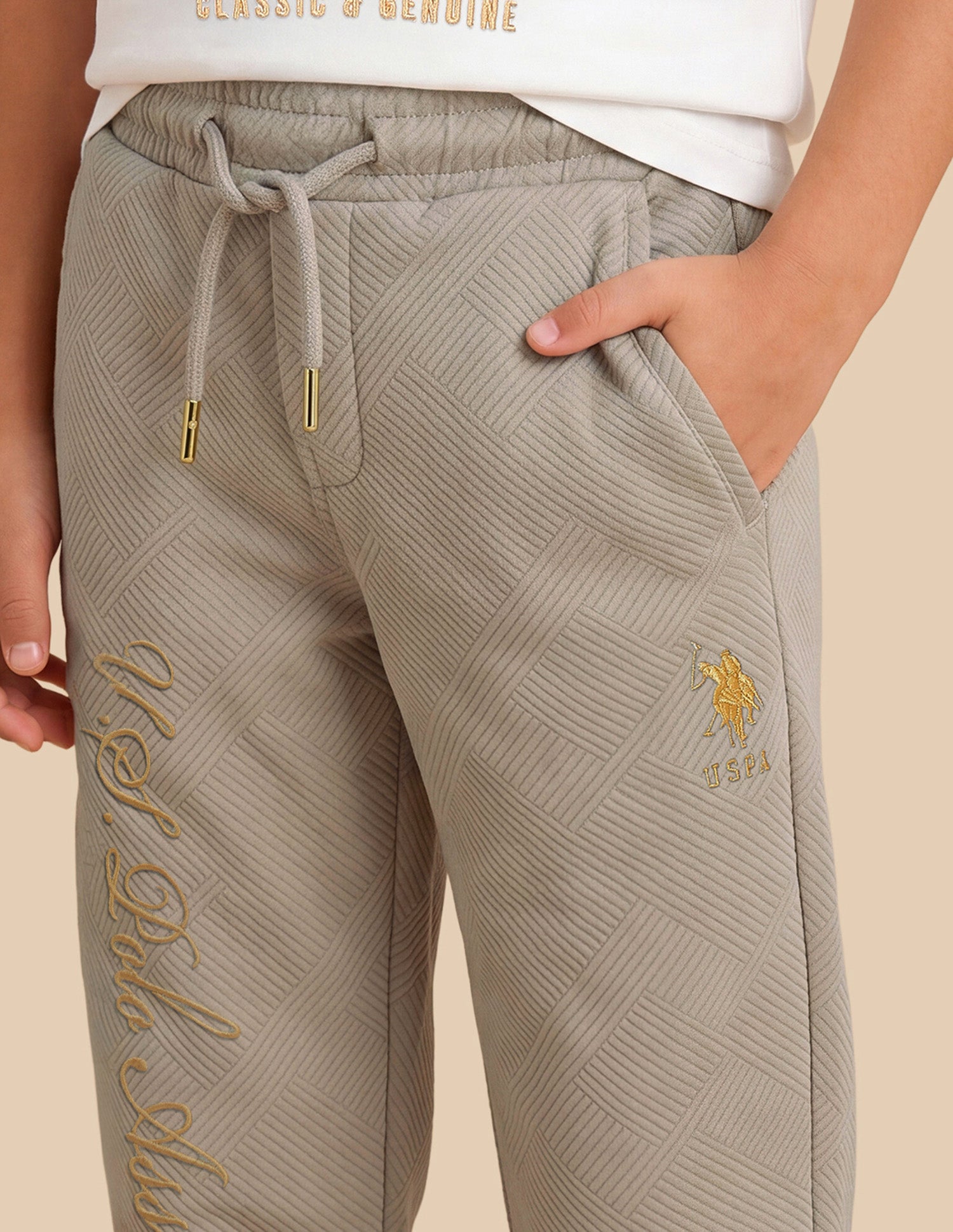 Patterned Brand Embroidered Joggers Beige - U.S. Polo Assn. India | Large