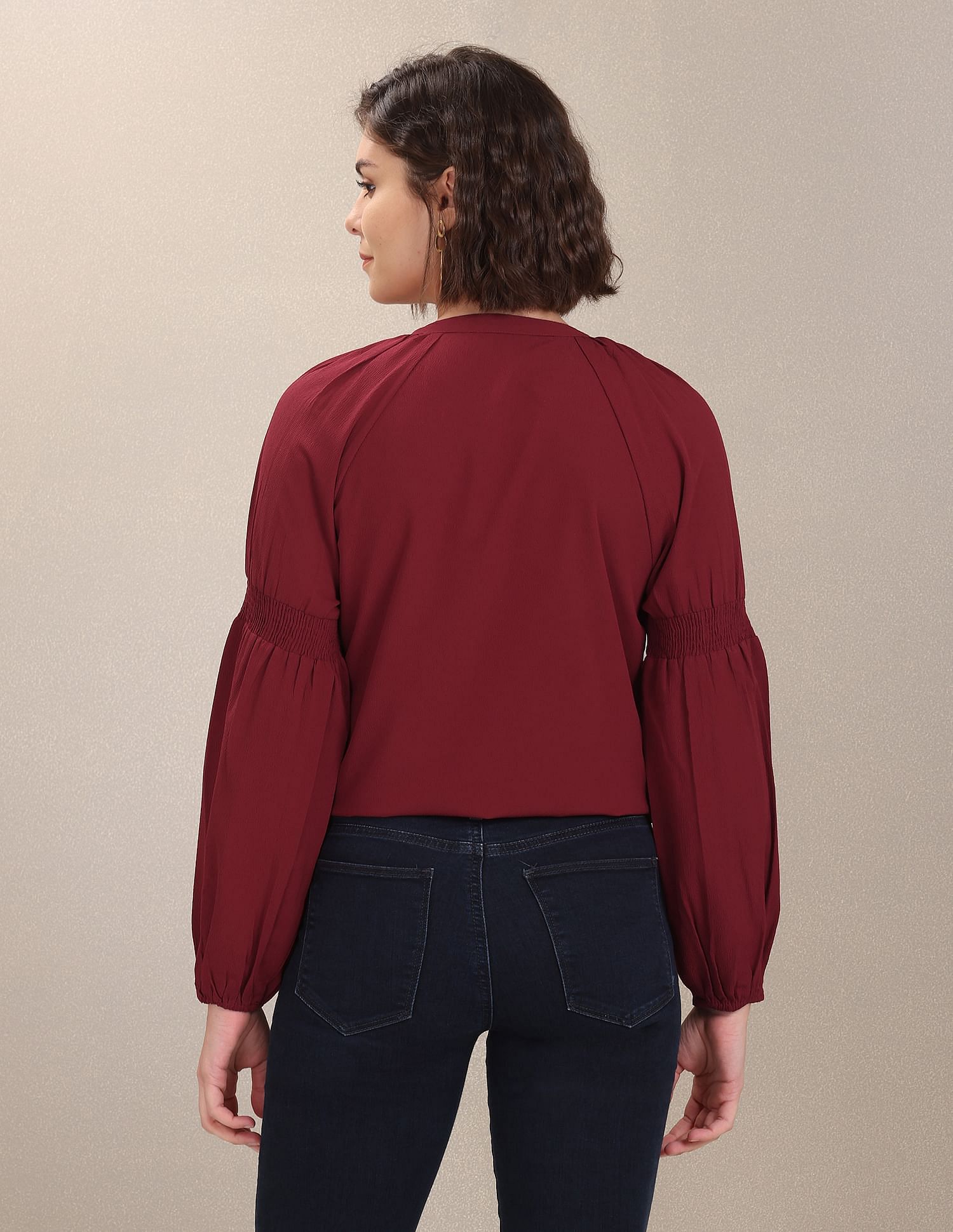 Mandarin Collar Peasant Sleeve Evening Top Rust - U.S. POLO ASSN. | Large