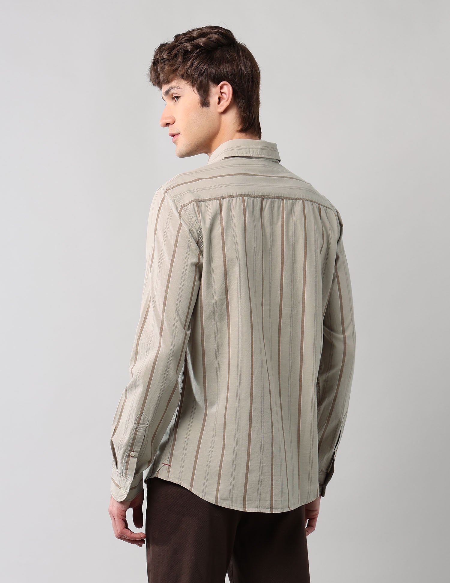 Vertical Striped Regular Fit Shirt Khaki - U.S. Polo Assn. India | Large