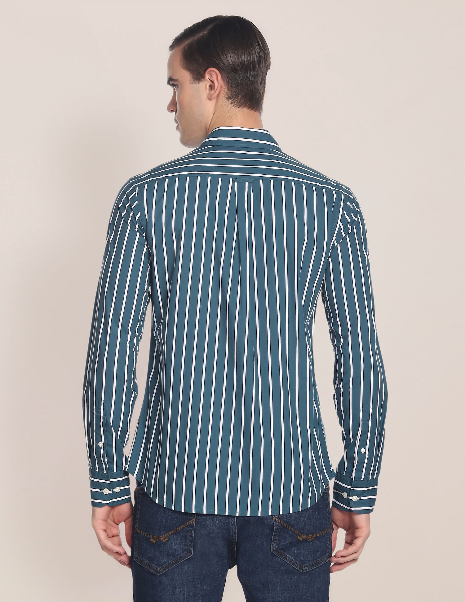 Spread Collar Striped Casual Shirt Teal - U.S. POLO ASSN. | Large