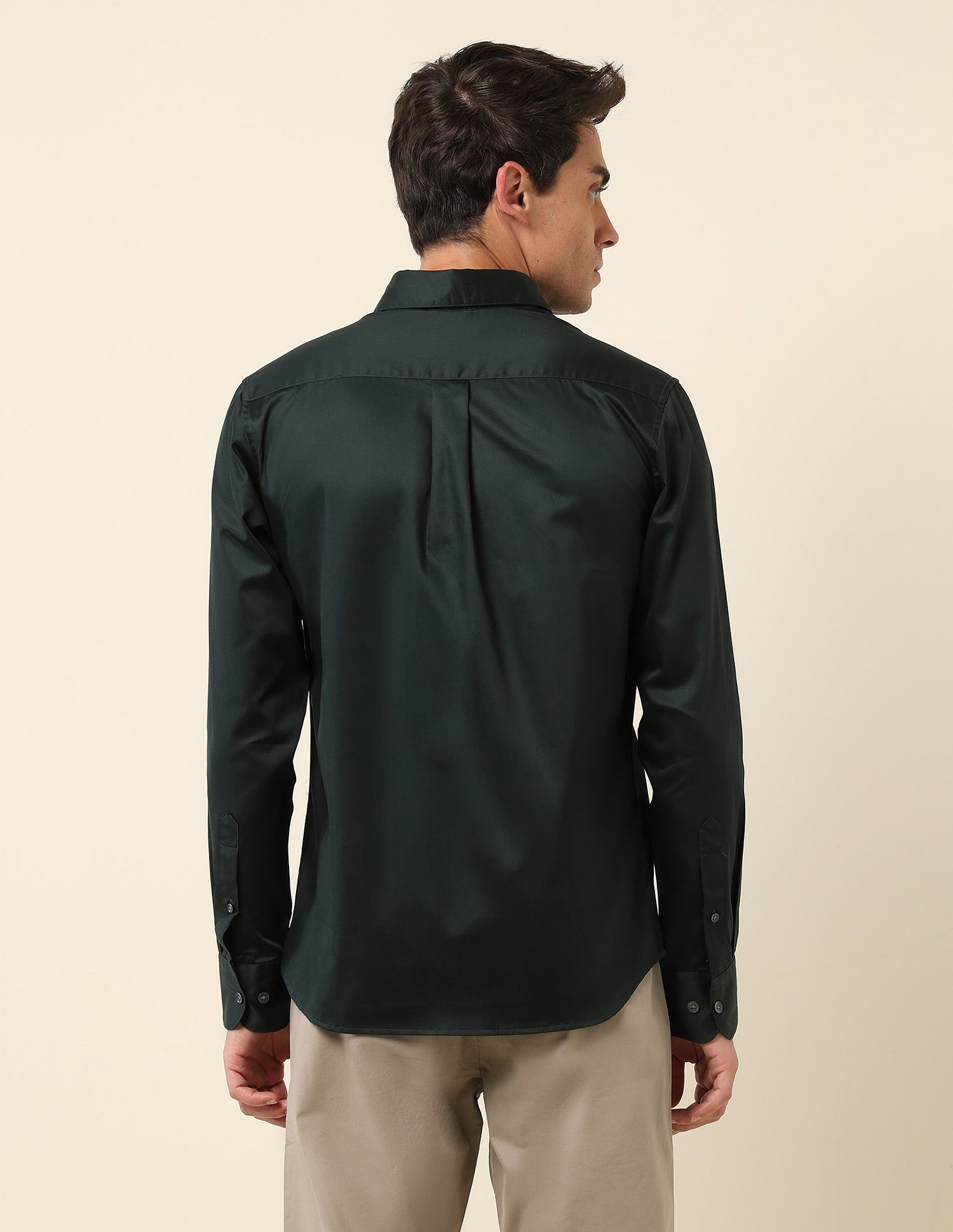 Tailored Fit Satin Pure Cotton Shirt Dark Olive - U.S. Polo Assn. India | Large