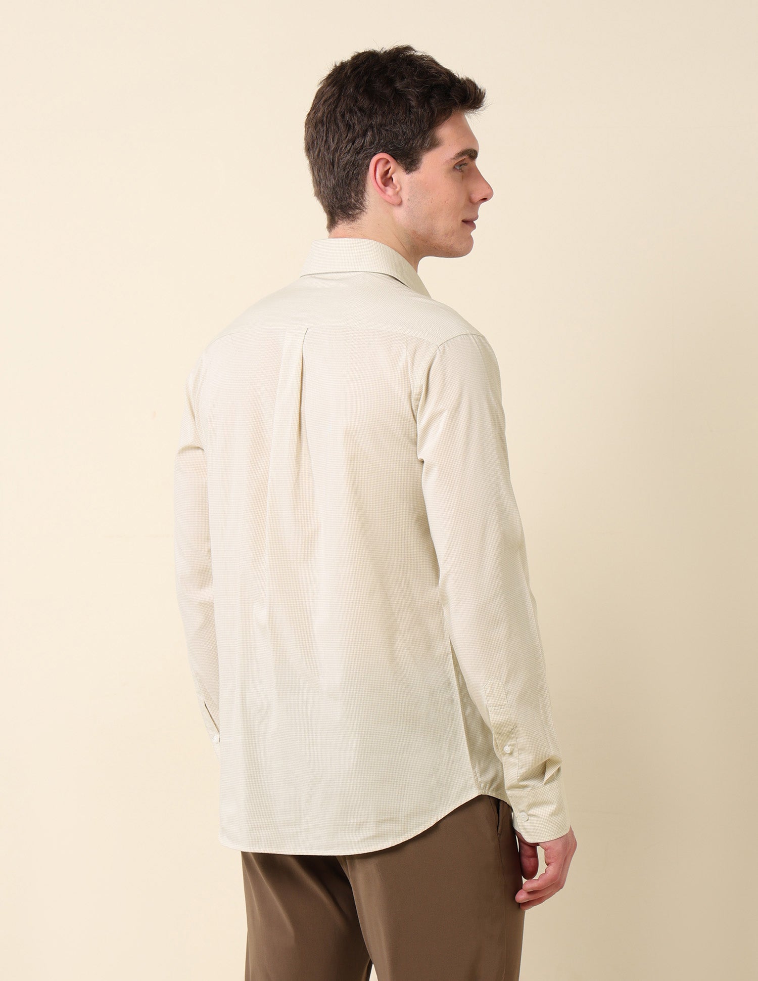 Micro Checked Tailored Fit Shirt Beige - U.S. Polo Assn. India | Large