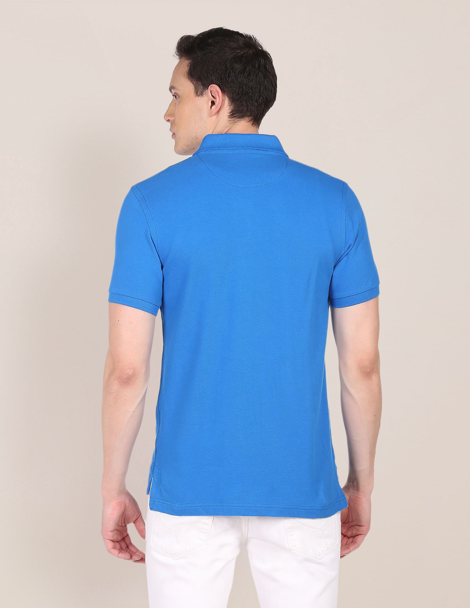 Ribbed Collar Solid Polo Shirt Blue - U.S. Polo Assn. India | Large