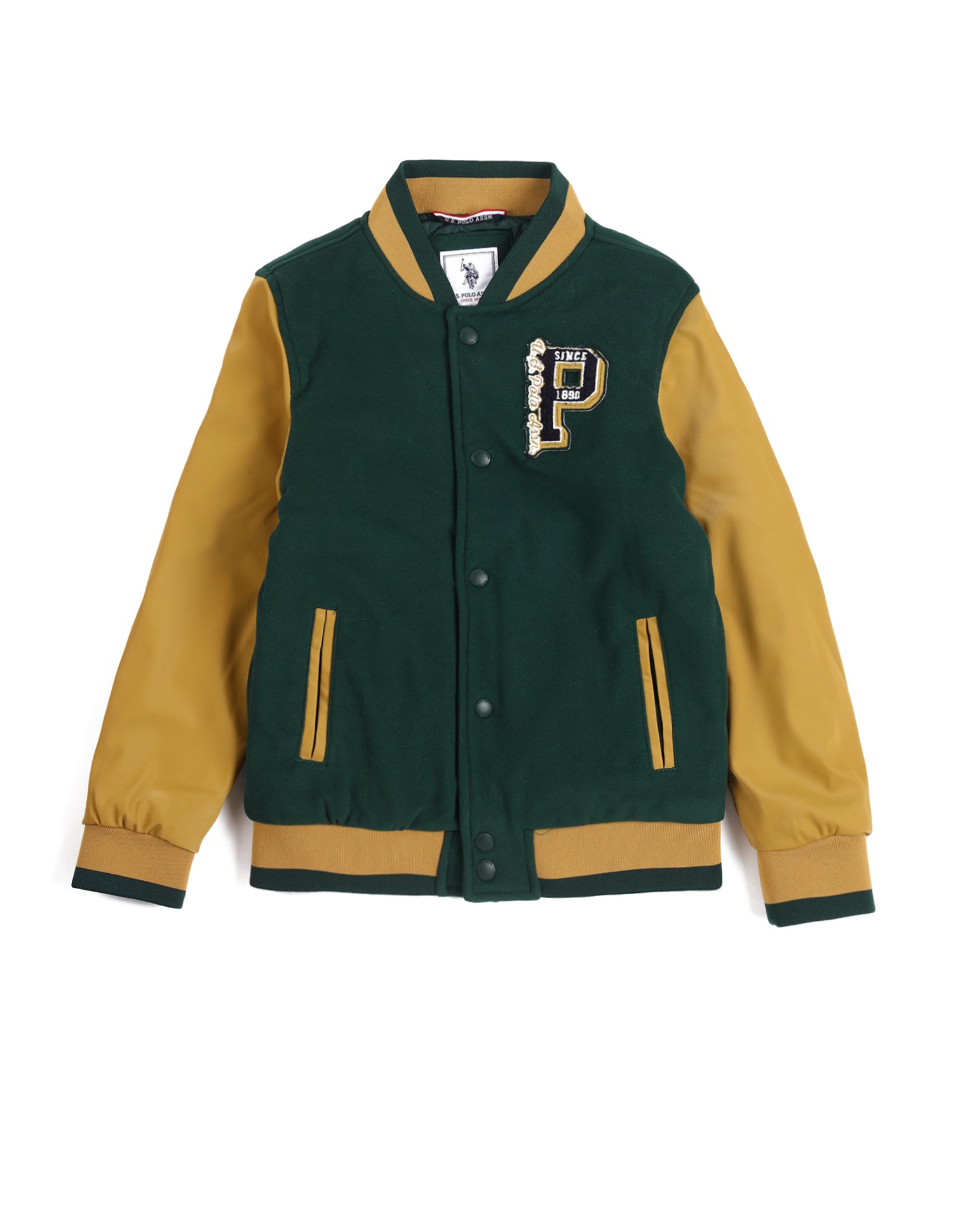 Boys Colour Blocked Spread Collar Jacket Green - U.S. POLO ASSN. | Large