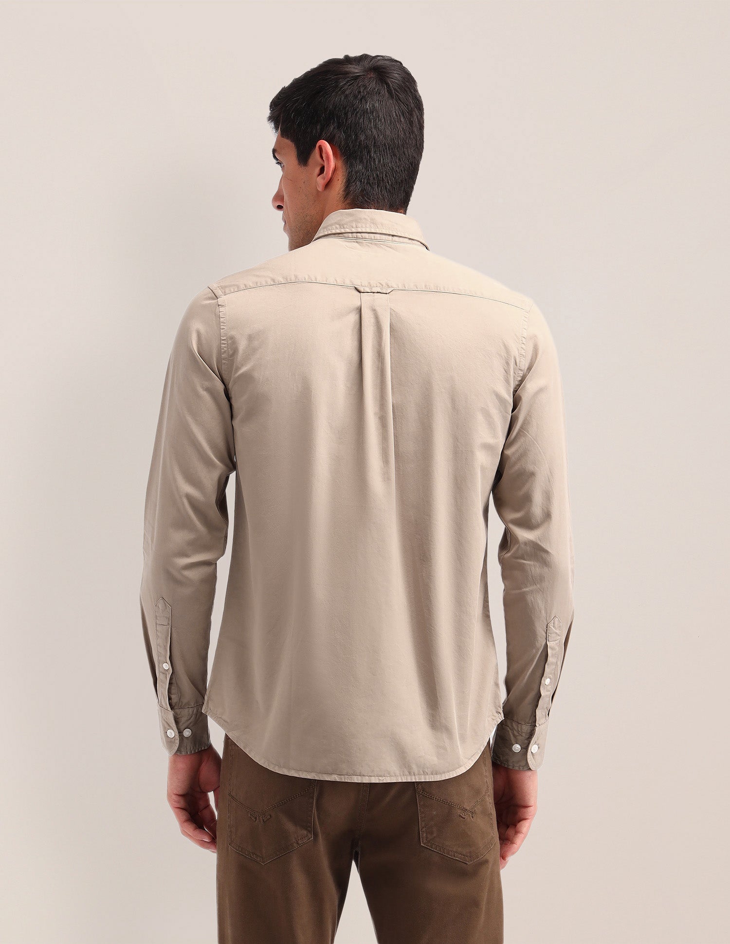 Solid Pattern Twill Shirt Beige - U.S. POLO ASSN. | Large