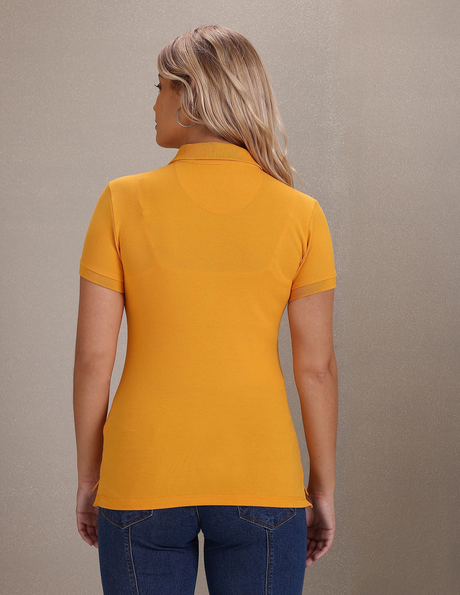 Ribbed Collar Solid Polo Shirt Mustard - U.S. POLO ASSN. | Large