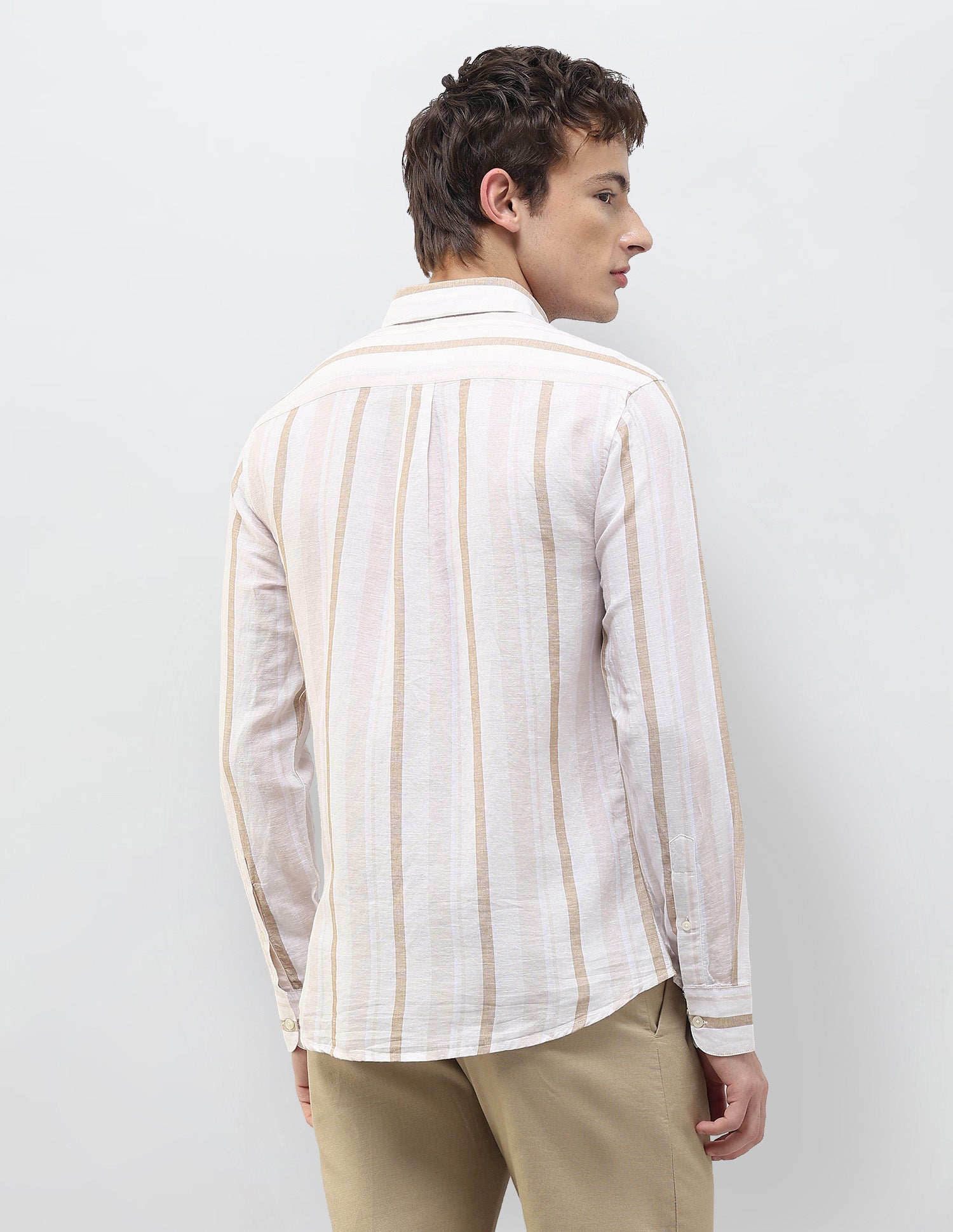 Vertical Striped Regular Fit Shirt Light Beige - U.S. Polo Assn. India | Large