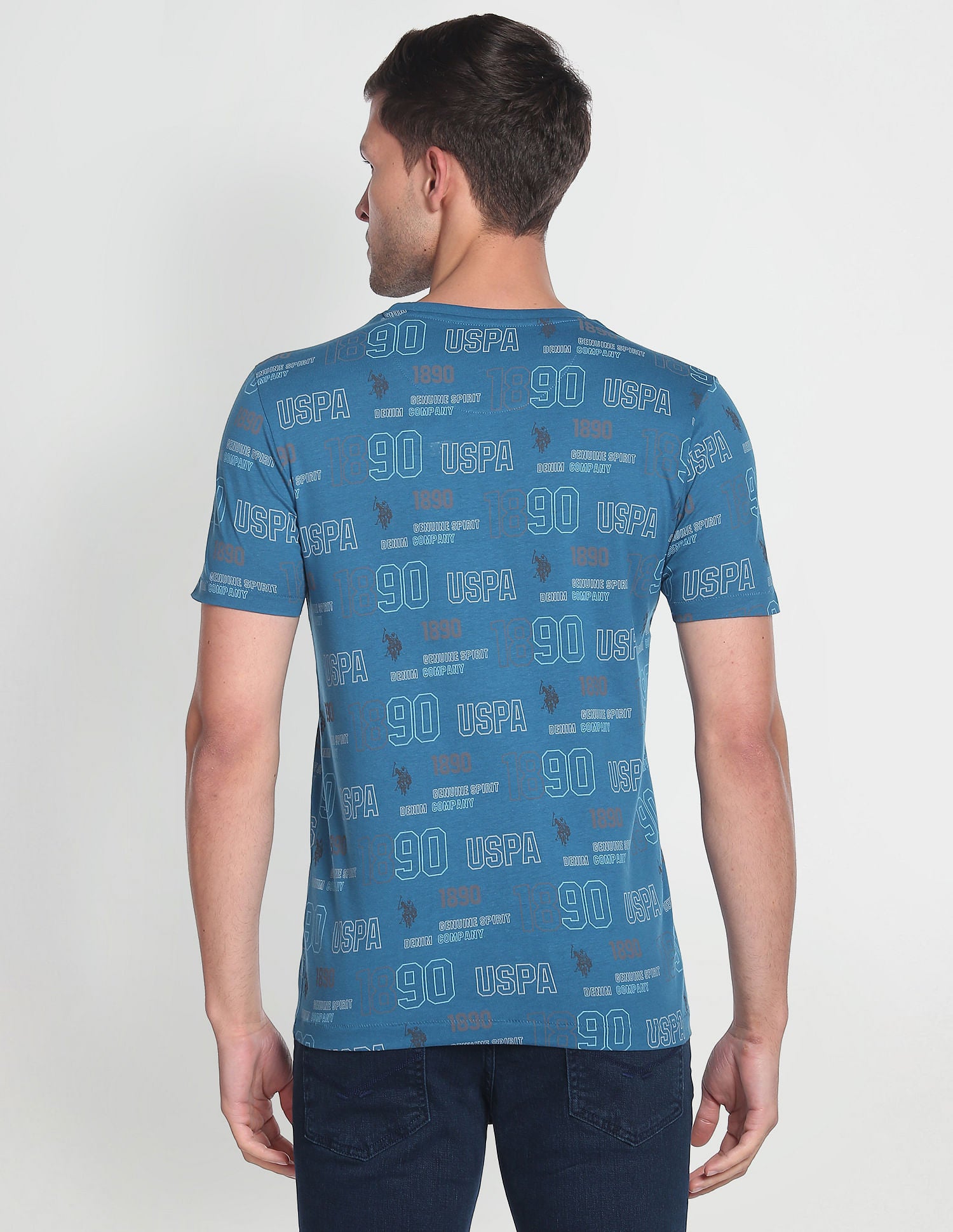 Iconic All Over Brand Print T-Shirt Blue - U.S. Polo Assn. India | Large