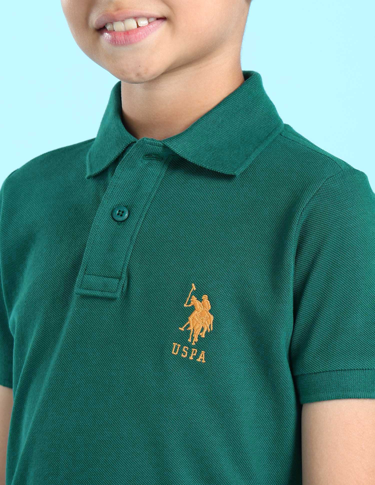 Pure Cotton Solid Polo Shirt Green - U.S. POLO ASSN. | Large
