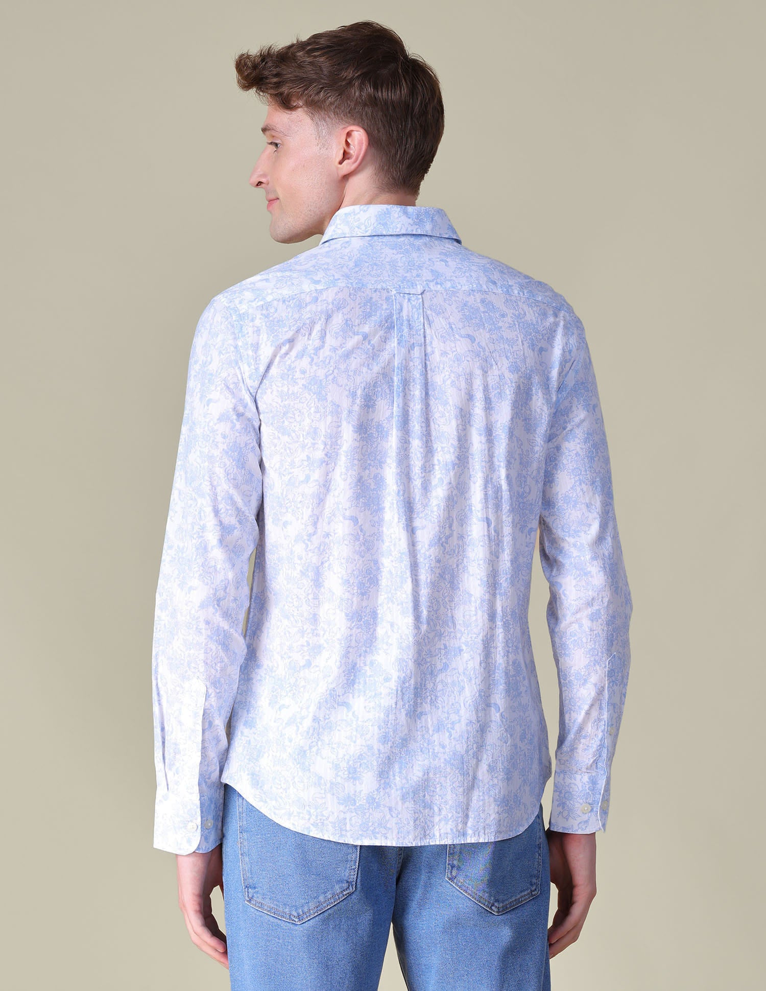 Floral Printed Tailored Fit Shirt Light Blue - U.S. Polo Assn. India | Large