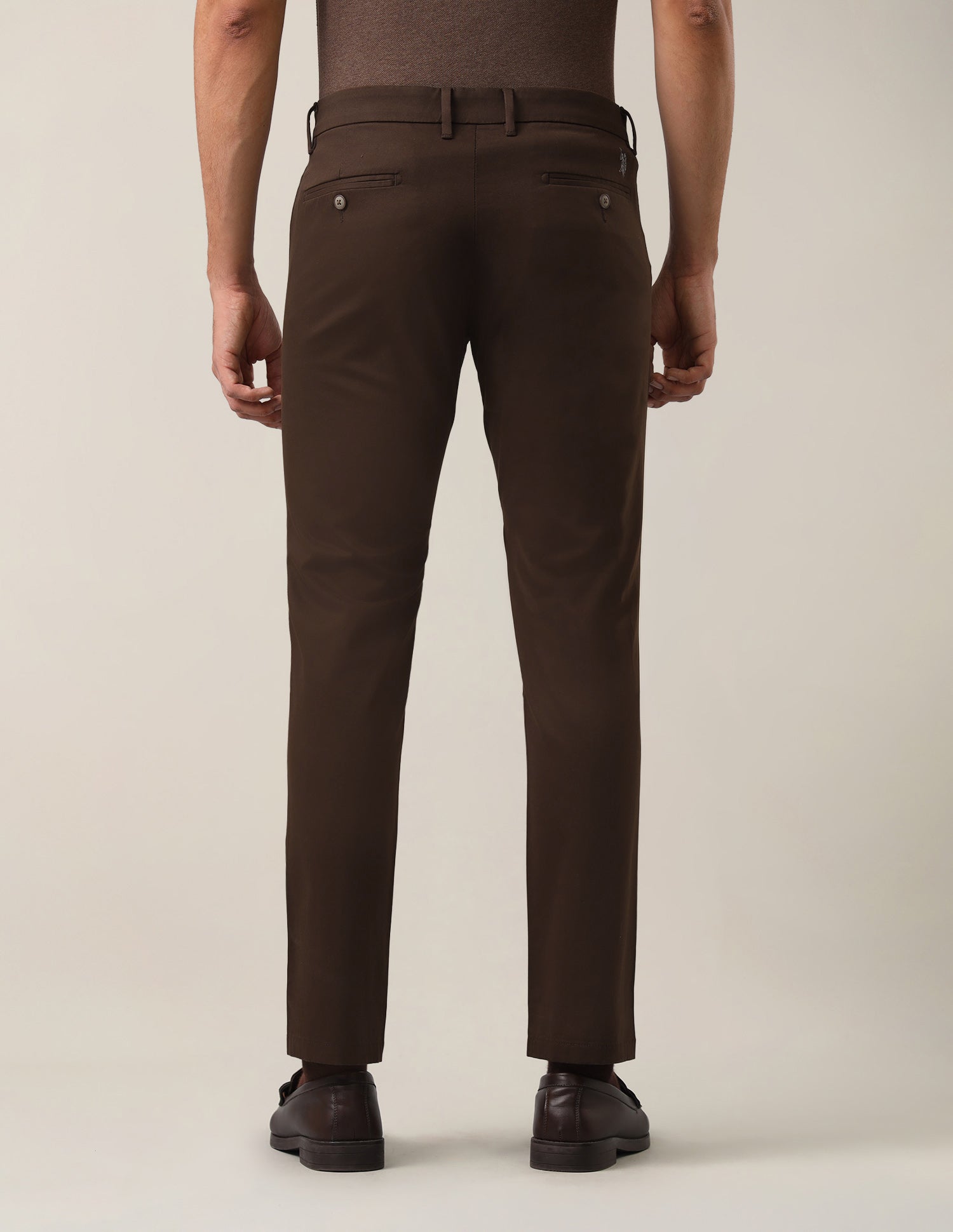 Denver Slim Fit Dobby Trousers Dark Brown - U.S. Polo Assn. India | Large