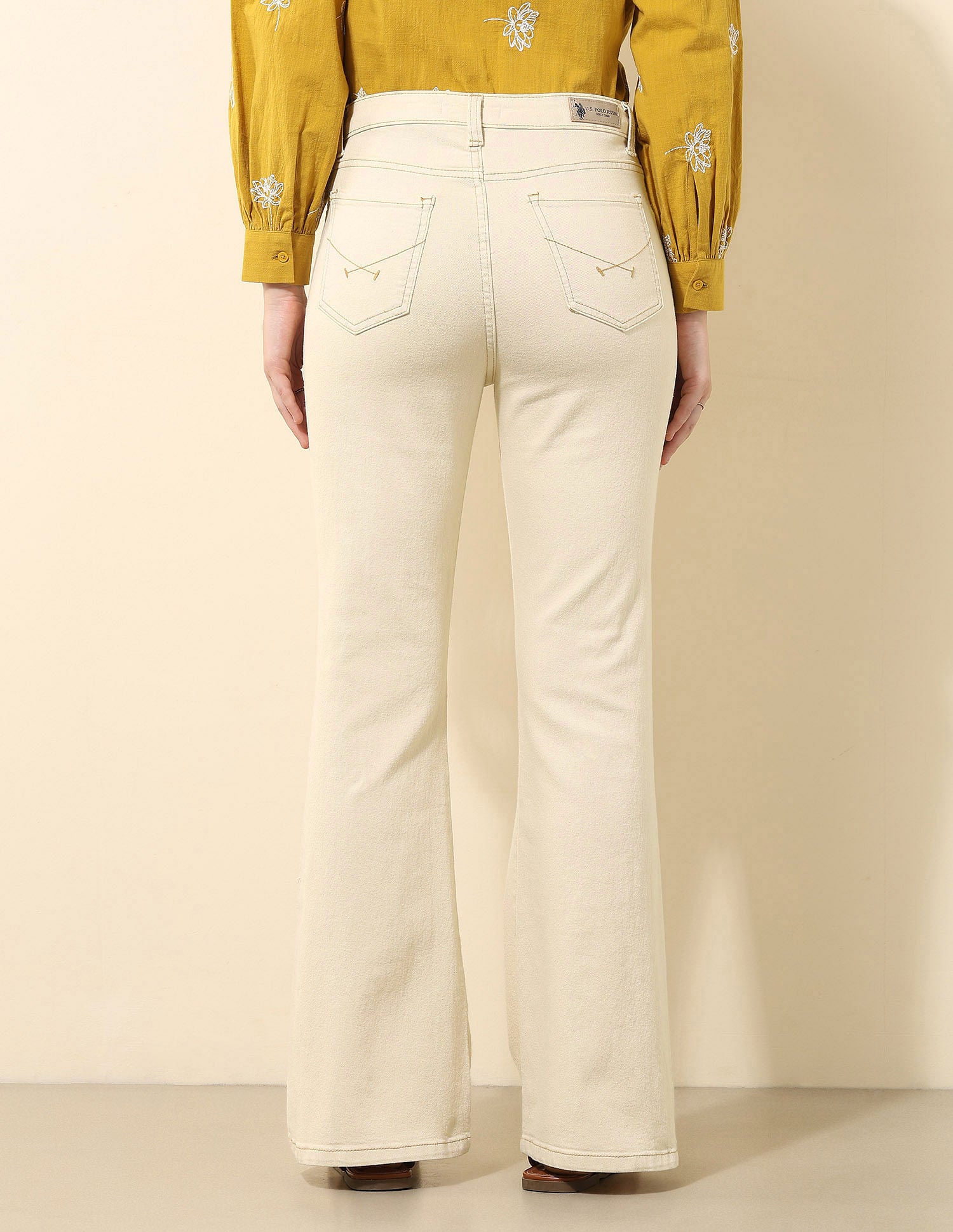 High Rise Flared Fit Jeans Ecru - U.S. POLO ASSN. | Large