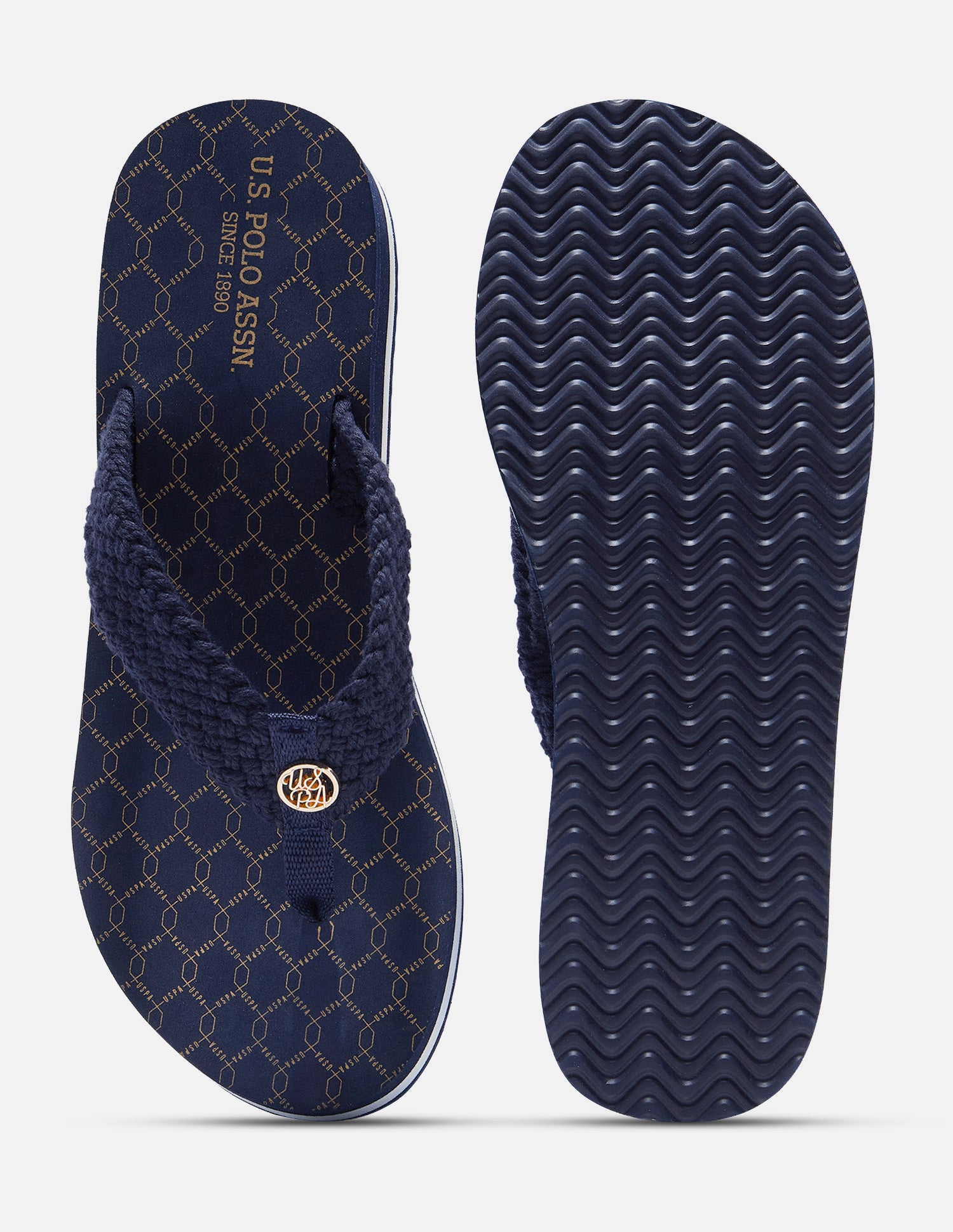 Herit Brand Printed V-Strap Wedge Sandals Navy - U.S. Polo Assn. India | Large