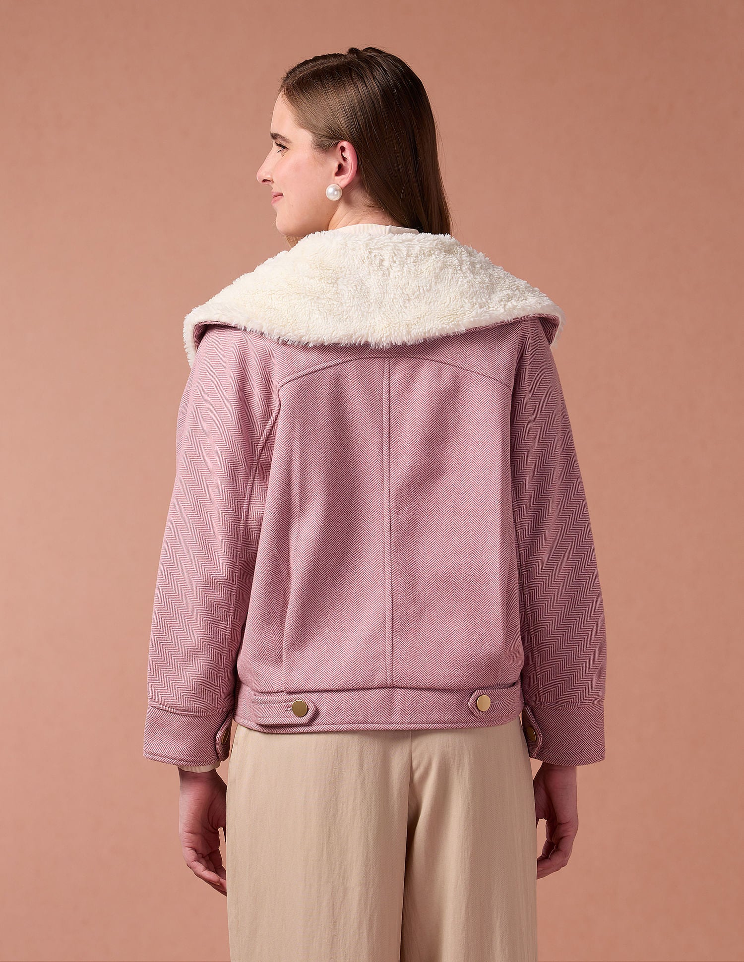 Fur Collar Relaxed Fit Jacket Muted Pink - U.S. POLO ASSN. | Large