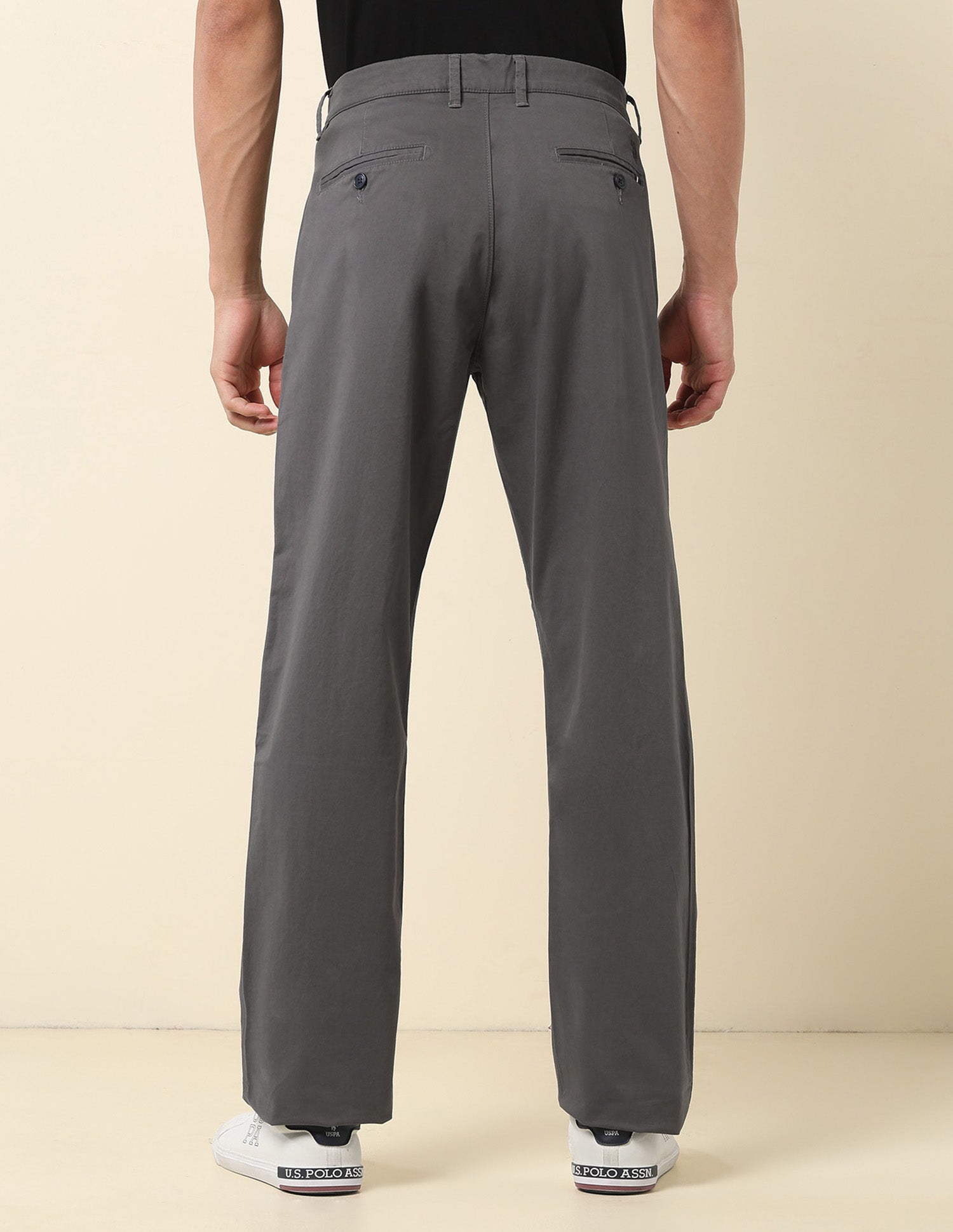Riley Straight Fit Twill Trousers Dark Grey - U.S. Polo Assn. India | Large