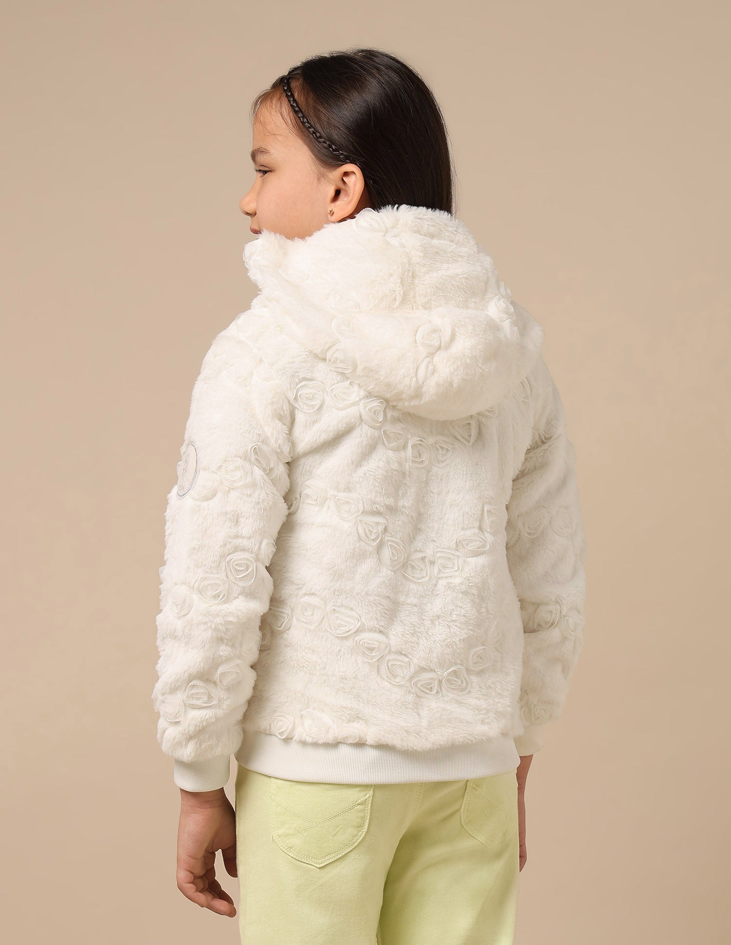 Girls Applique Roses Hooded Jacket Off White - U.S. POLO ASSN. | Large