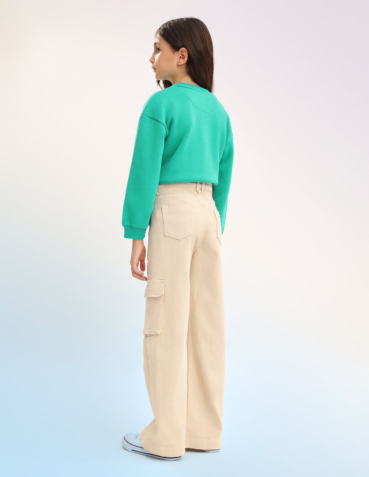 Girls Wide Leg Fit Beige Jeans Ecru - U.S. POLO ASSN. | Large