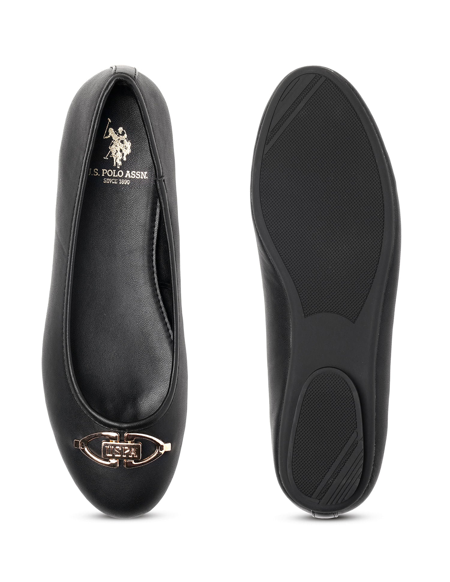 Round Toe Solid Gloria Ballerinas Black - U.S. Polo Assn. India | Large