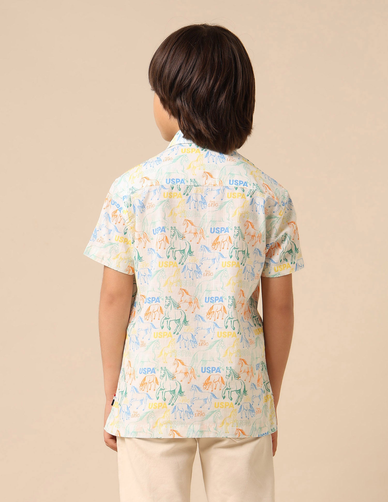 Boys All Over Printed Pure Cotton Shirt White - U.S. POLO ASSN. | Large