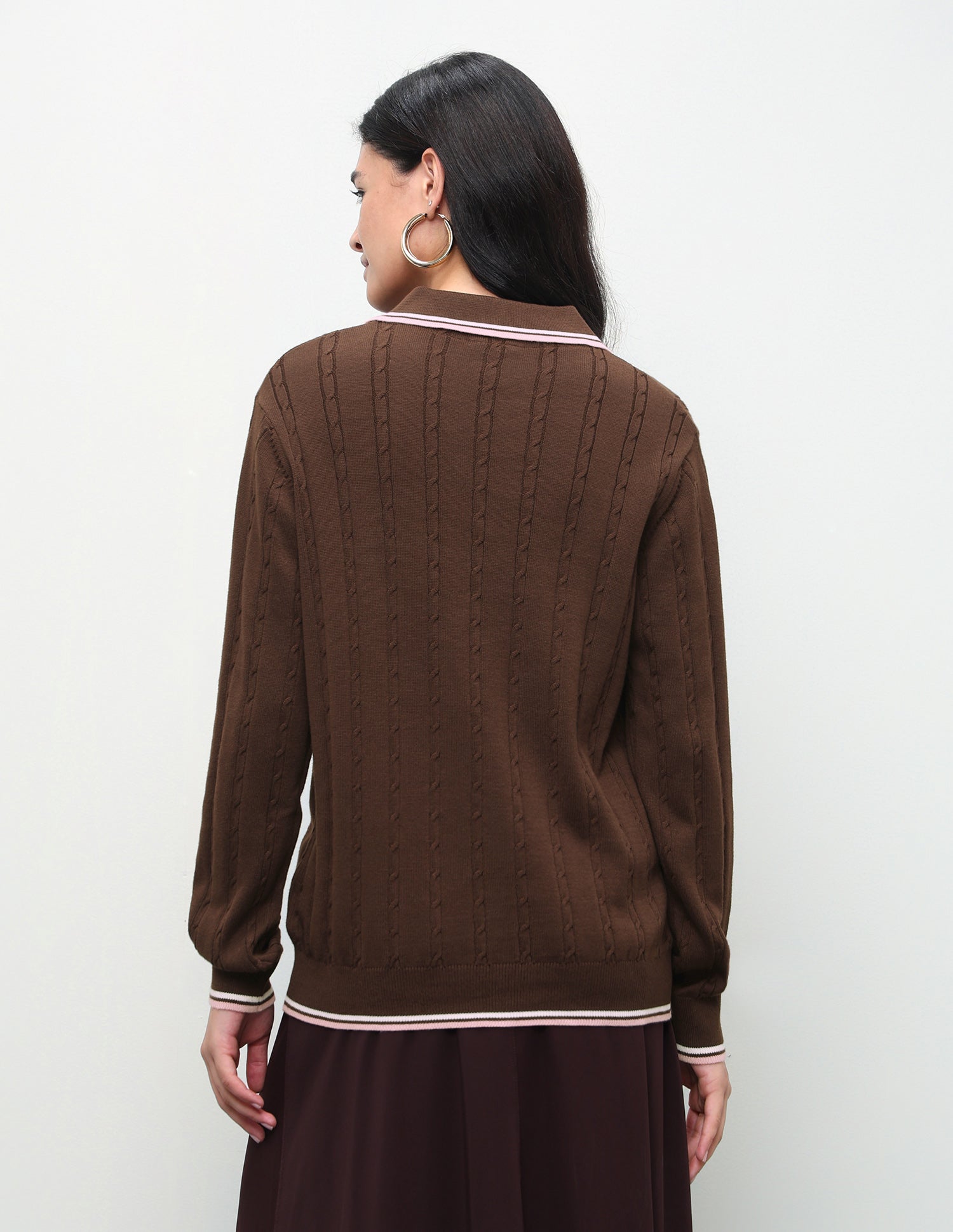 Cable Patterned Knit Regular Fit Sweater Brown - U.S. Polo Assn. India | Large