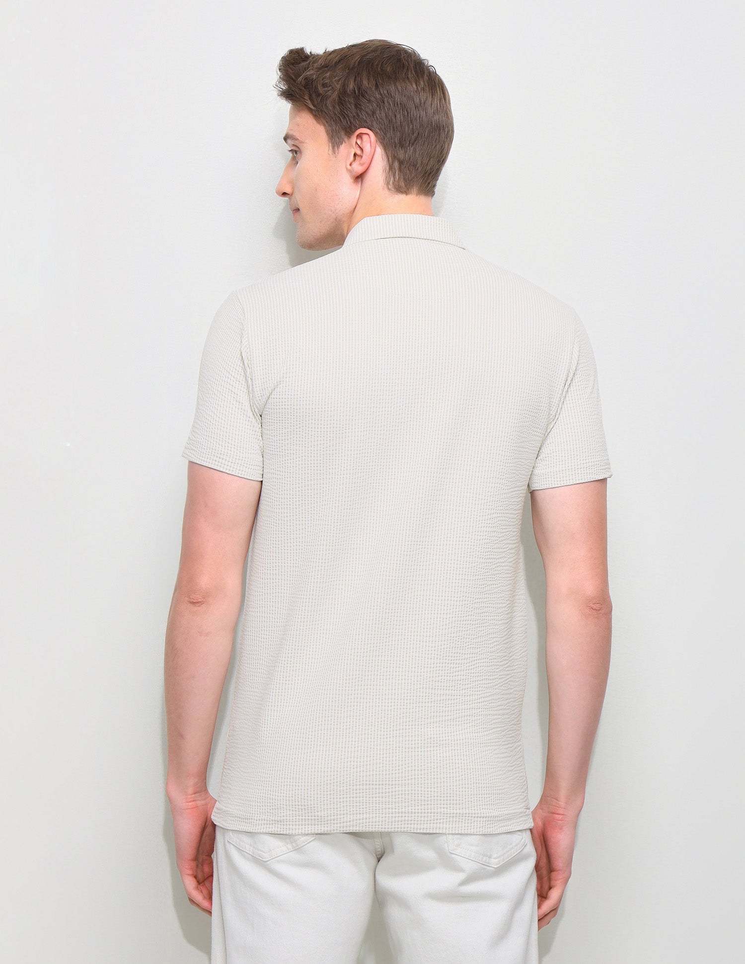 Textured Slim Fit Polo Shirt Off White - U.S. Polo Assn. India | Large