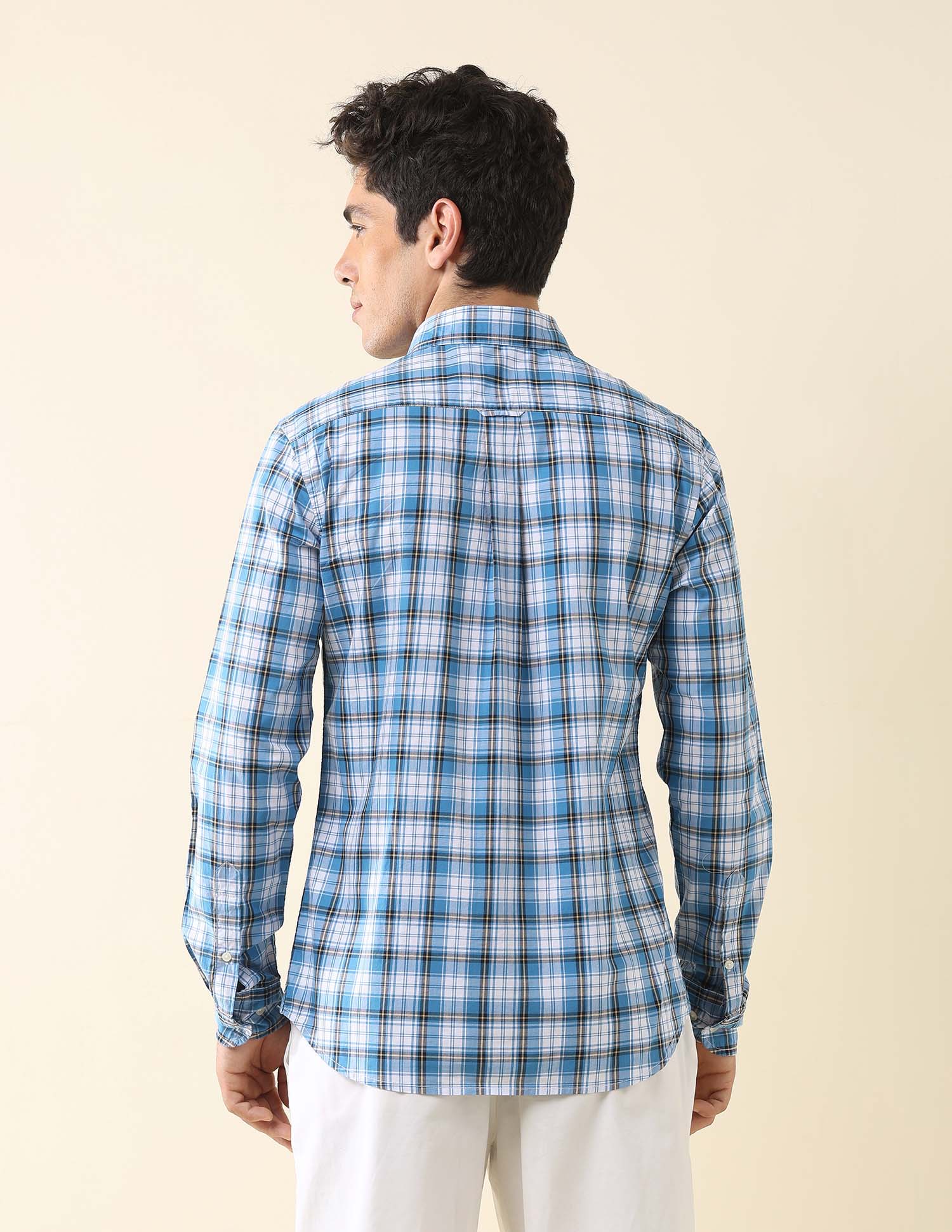 Plaid Checked Tailored Fit Shirt Blue - U.S. Polo Assn. India | Large