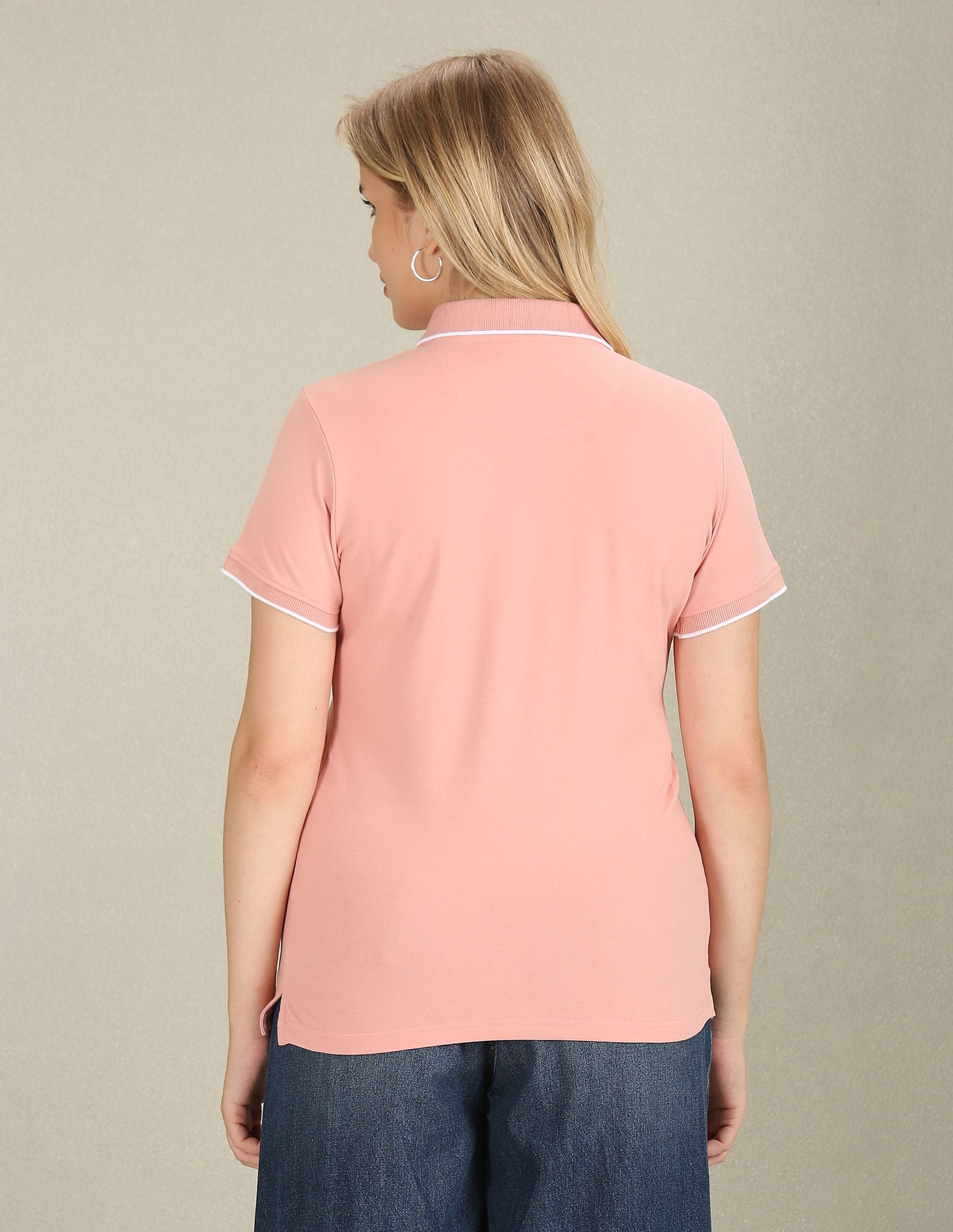 Tipped Sleeve Hem Pique Polo Shirt Peach - U.S. Polo Assn. India | Large