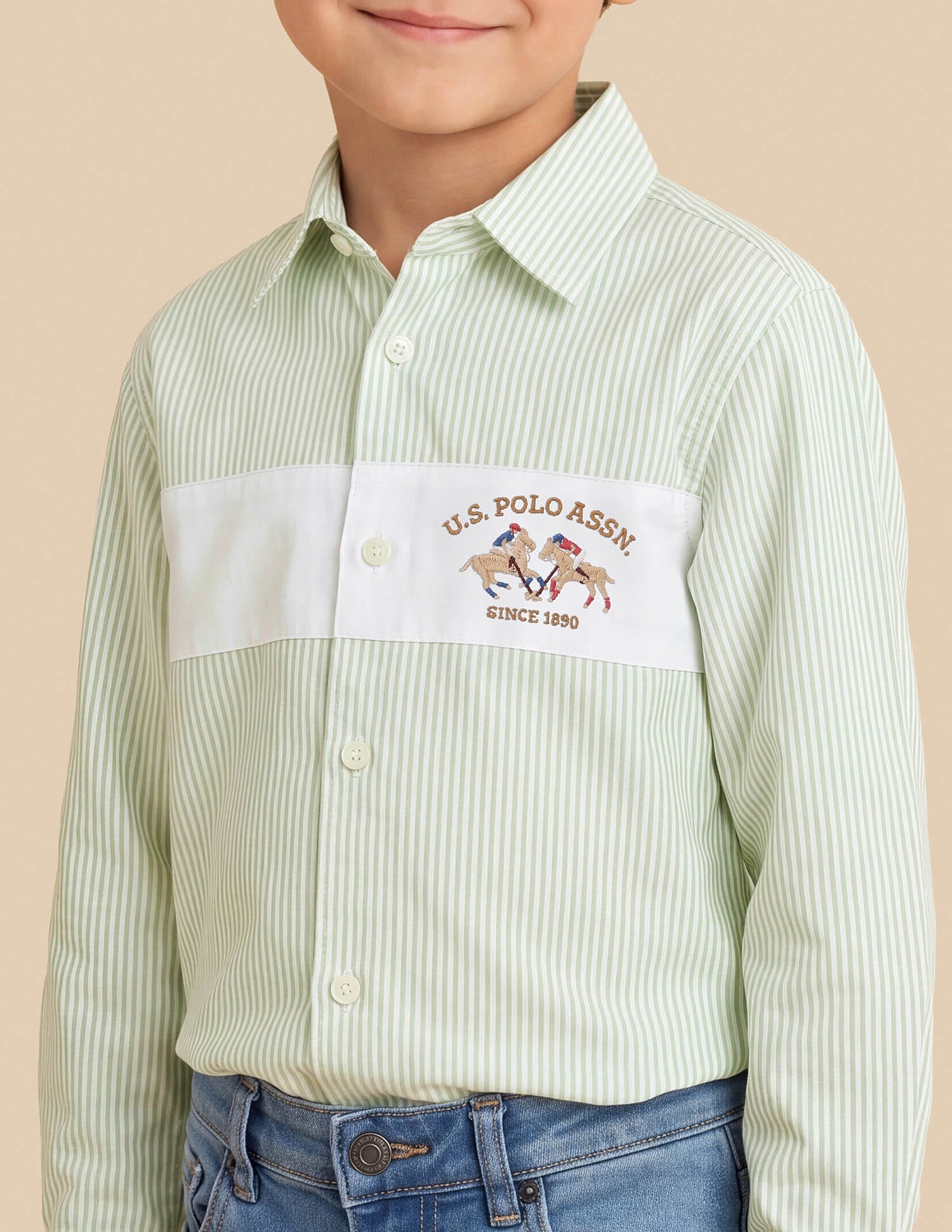Vertical Striped Regular Fit Shirt Green - U.S. Polo Assn. India | Large