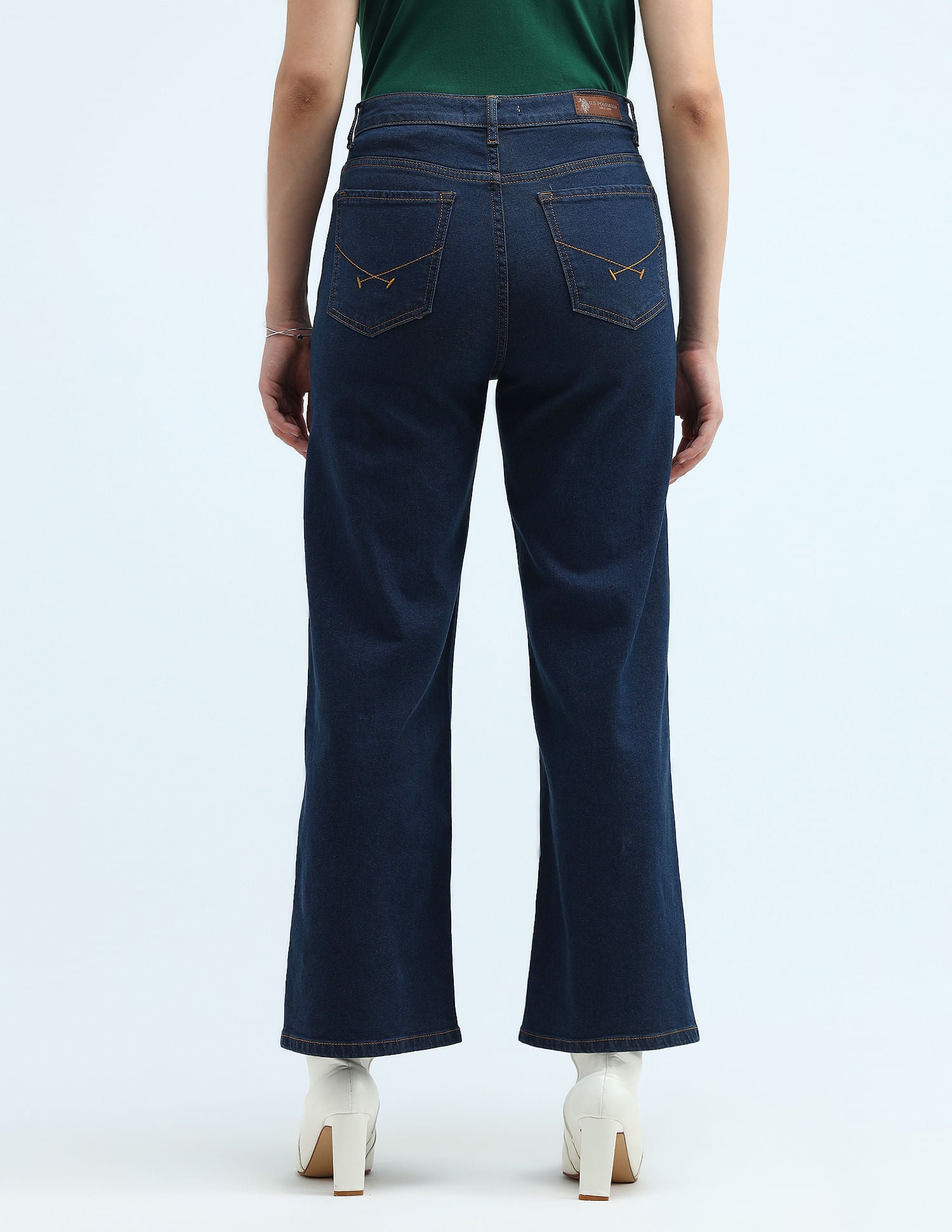 High Rise Wide Leg Jeans Dark Blue - U.S. POLO ASSN. | Large