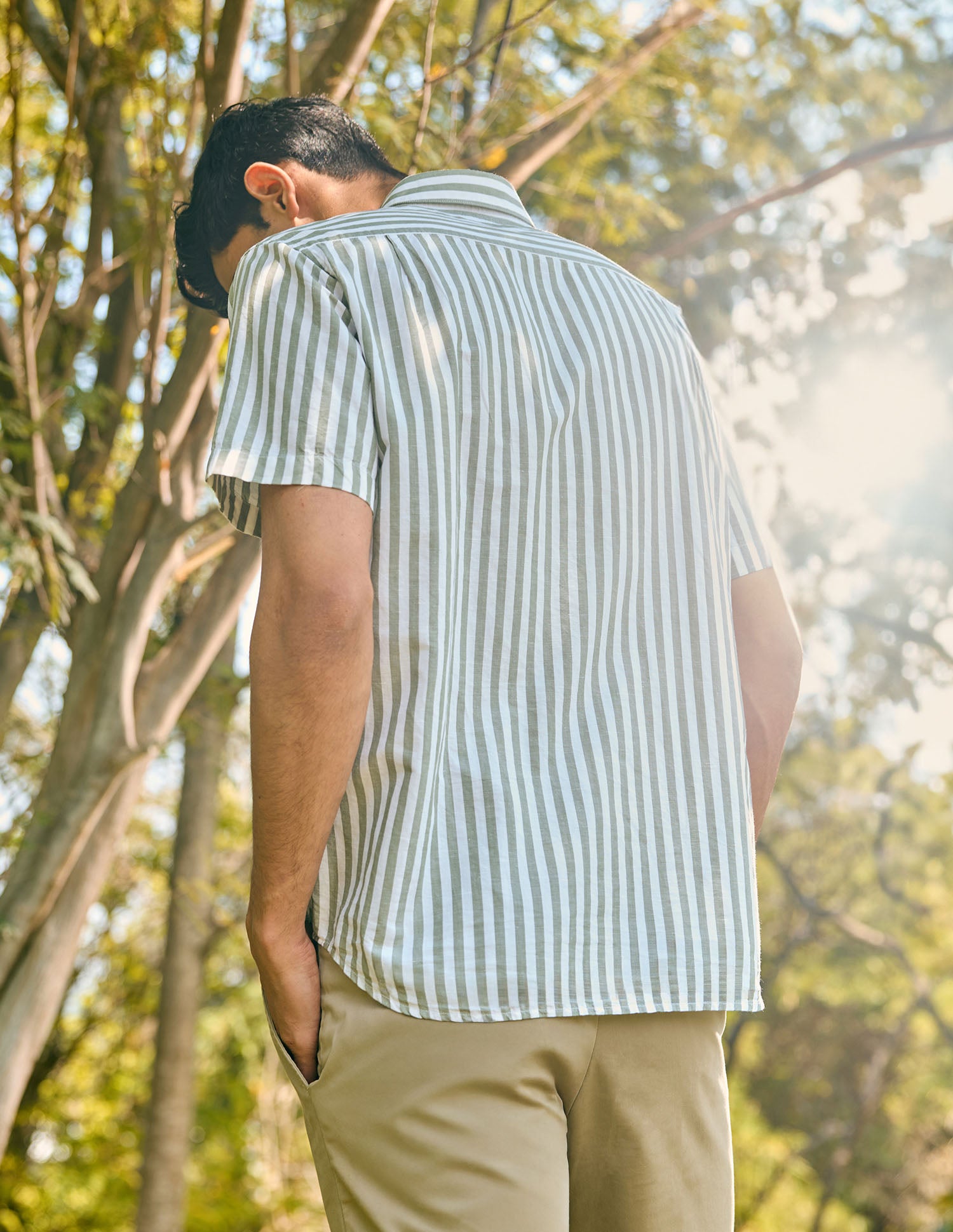 Pacho X Vertical Stripe Cotton Linen Shirt Light Green - U.S. POLO ASSN. | Large