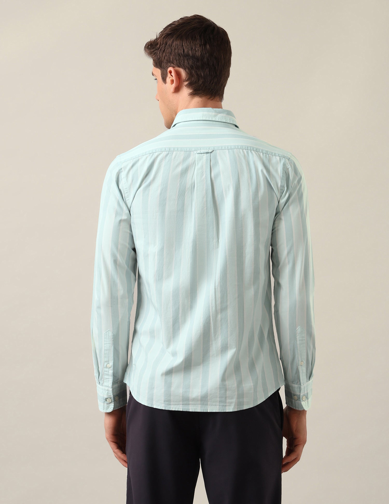 Tailored Fit Vertical Striped Shirt Green - U.S. Polo Assn. India | Large