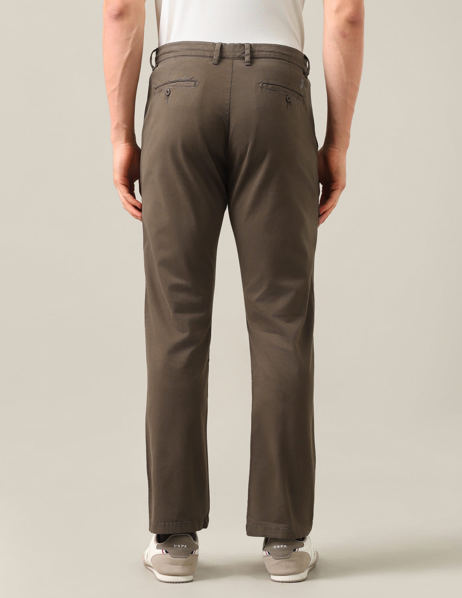 Riley Straight Fit Twill Trousers Brown - U.S. Polo Assn. India | Large