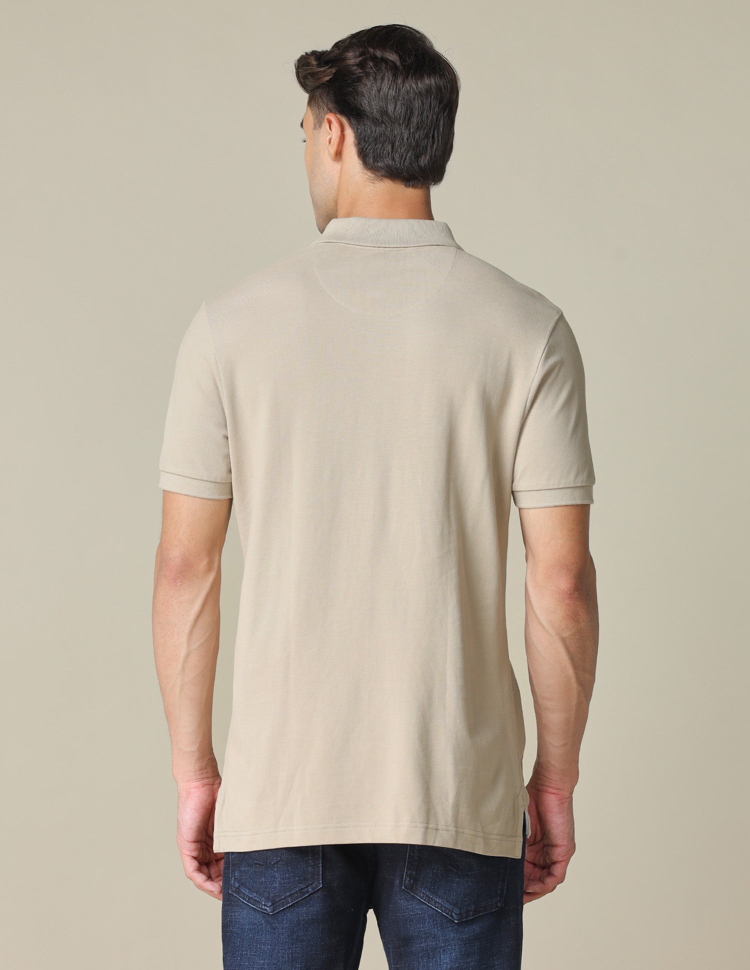 Muscle Fit Typographic Printed Polo Shirt Beige - U.S. POLO ASSN. | Large