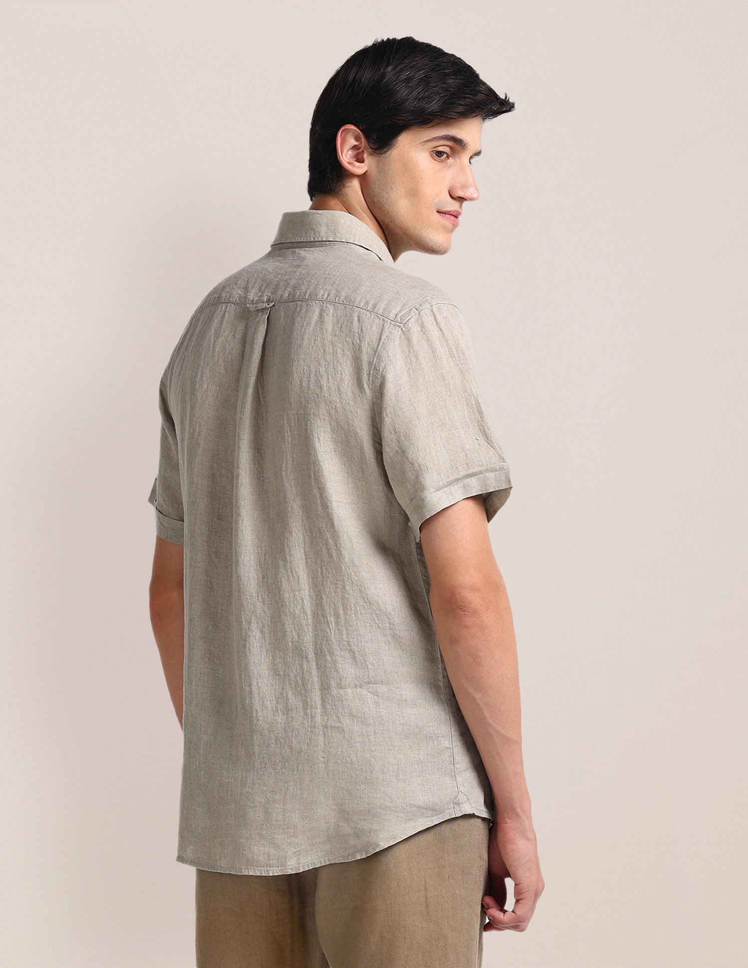 Tailored Fit Linen Shirt Beige - U.S. POLO ASSN. | Large