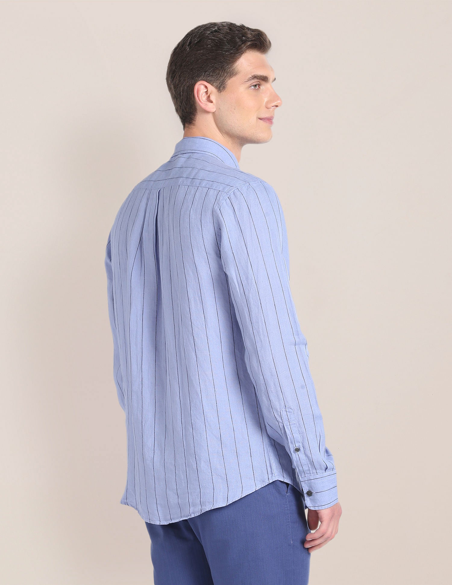 Vertical Stripe Linen Shirt Blue - U.S. Polo Assn. India | Large