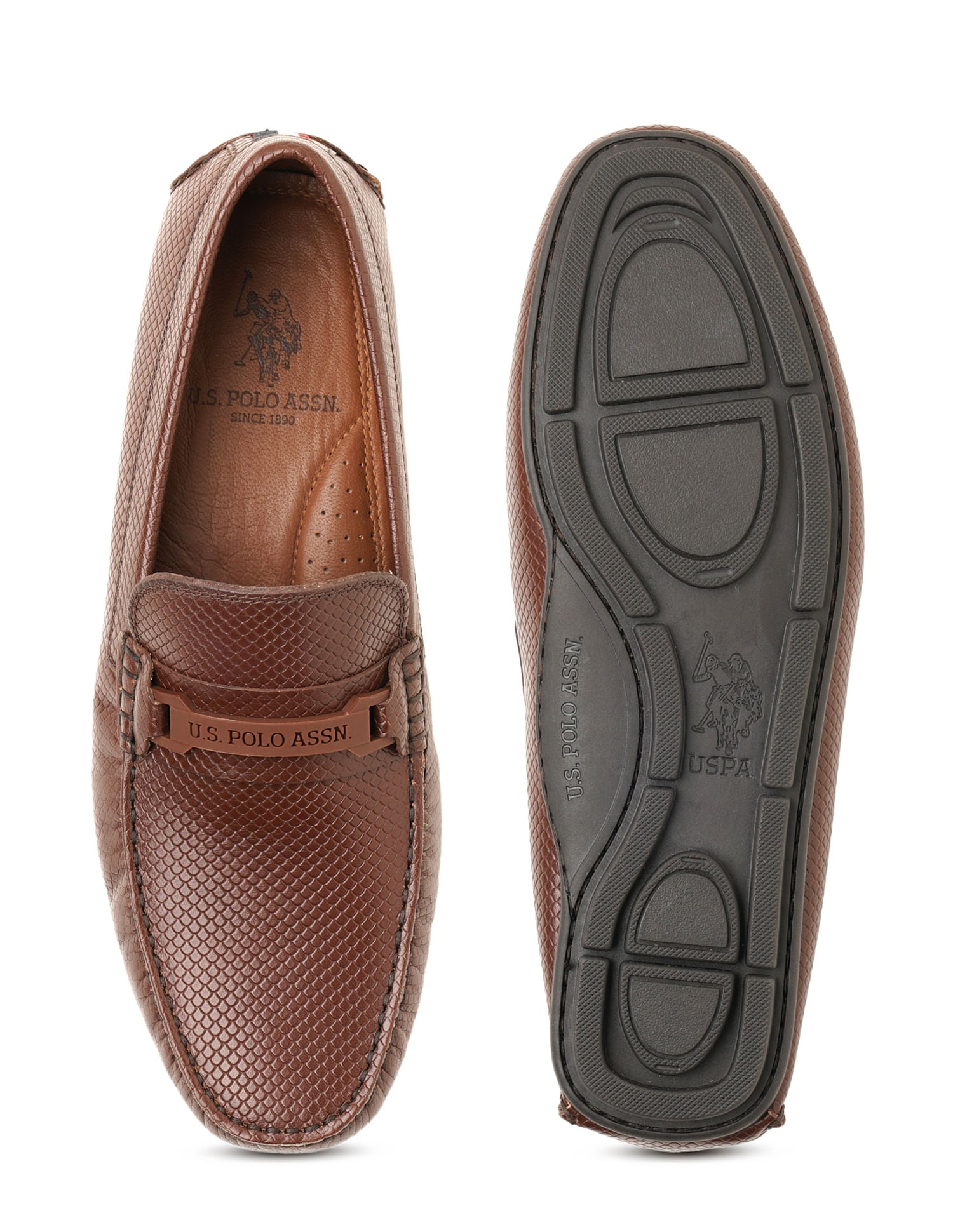 Men Perforated Leather Terren Loafers Brown - U.S. Polo Assn. India | Large