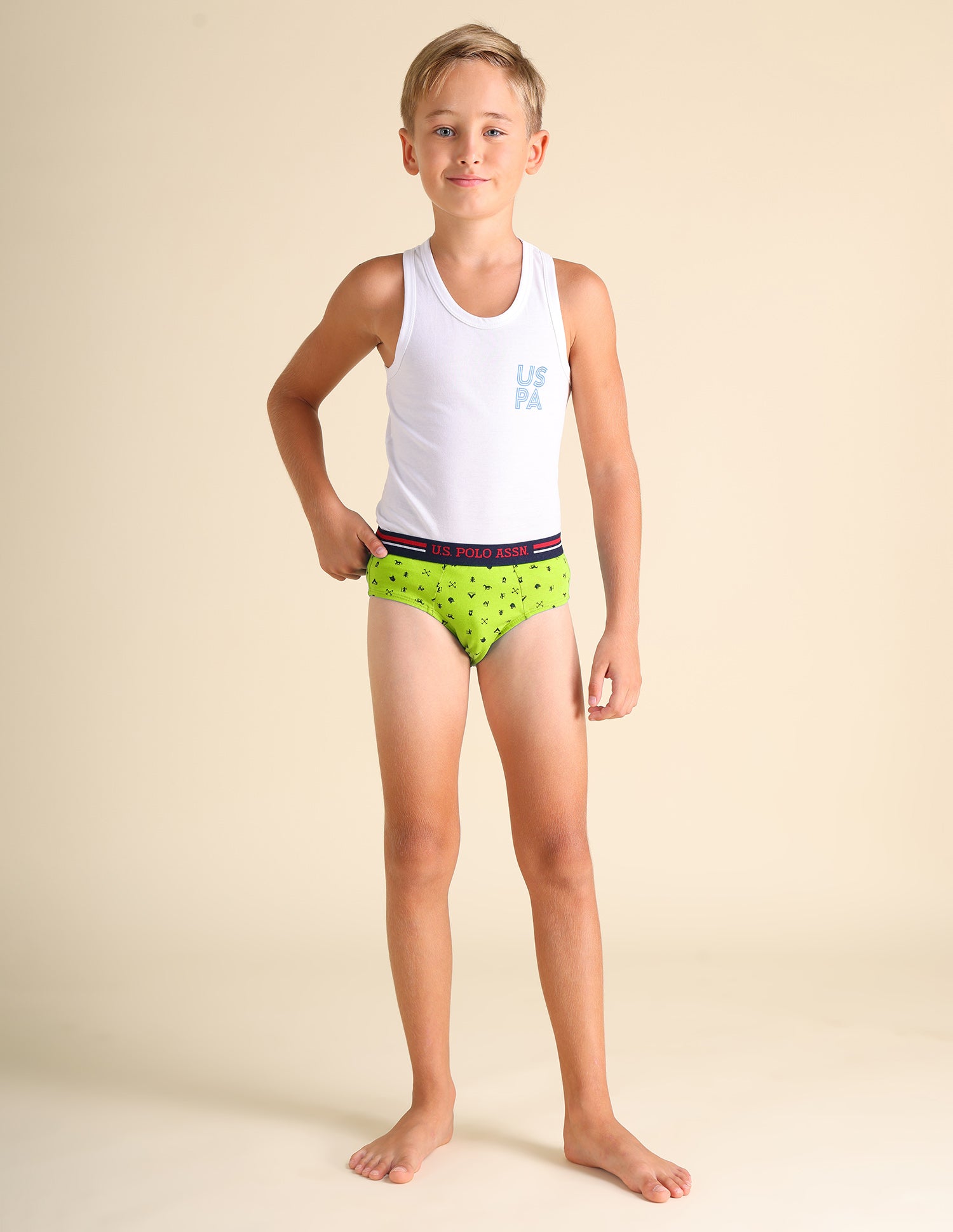 Mid Rise Cotton Spandex EKB03 Briefs - Pack Of 3 White, Lime Green and Yellow - U.S. POLO ASSN. | Large