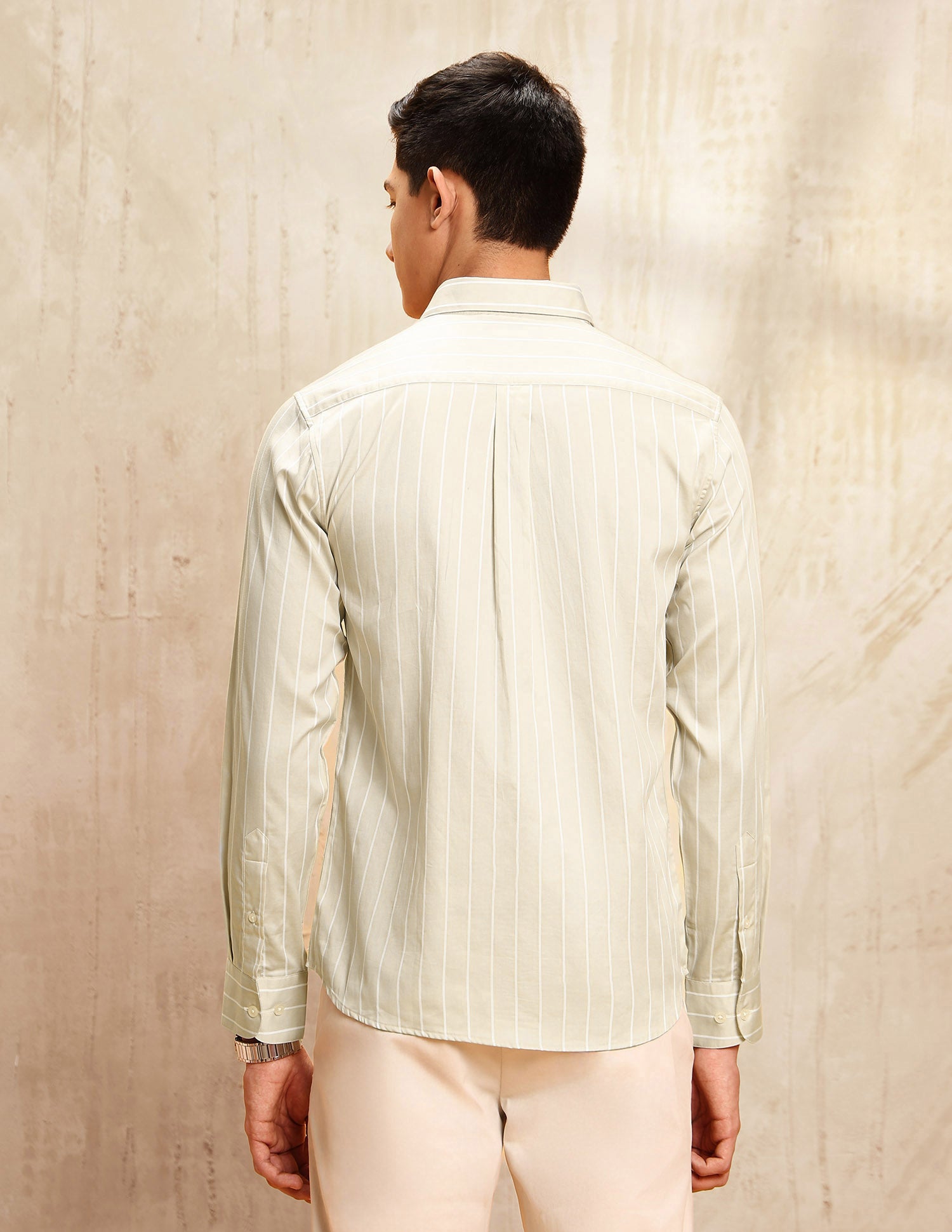 Vertical Striped Tailored Fit Shirt Beige - U.S. POLO ASSN. | Large