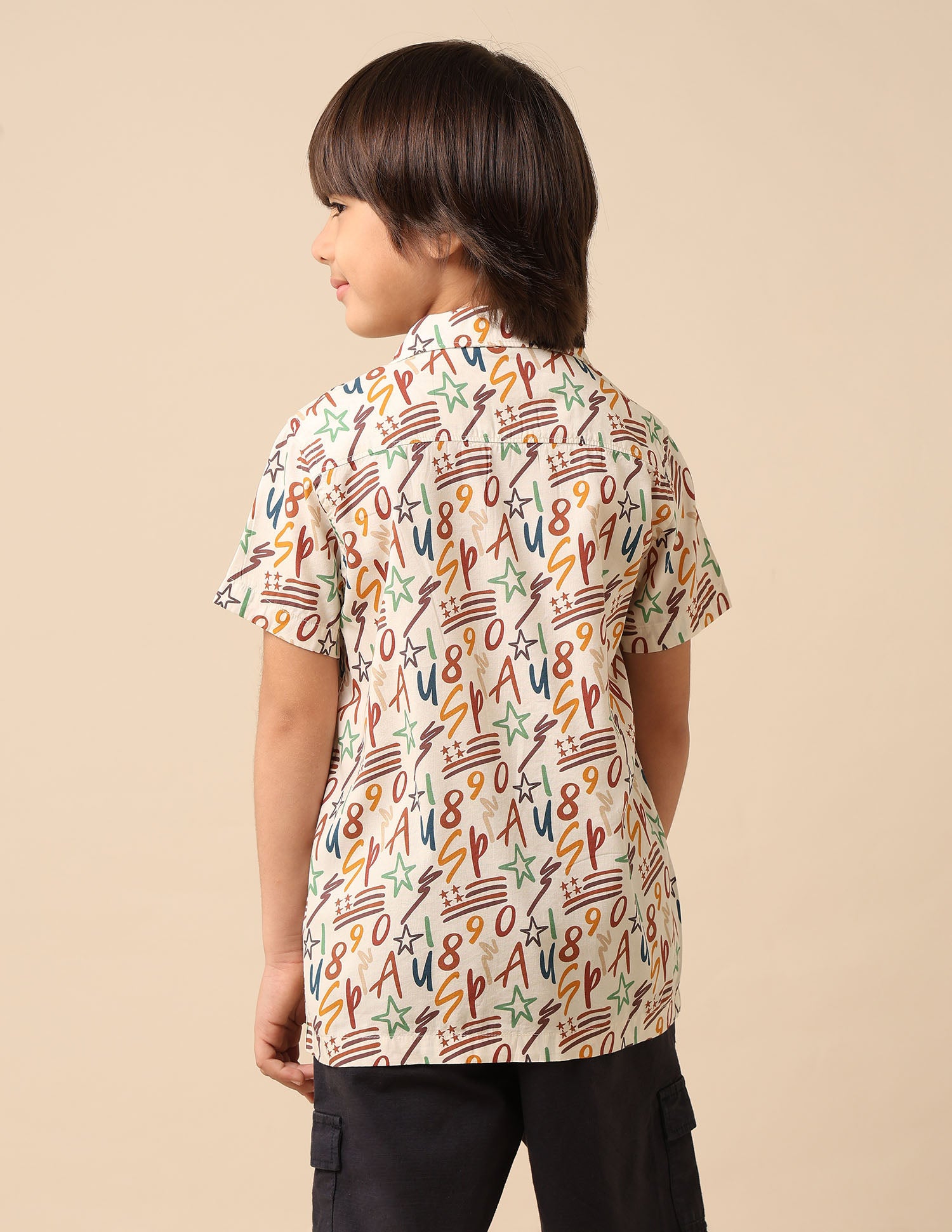 Boys All Over Printed Cuban Shirt Off White - U.S. POLO ASSN. | Large