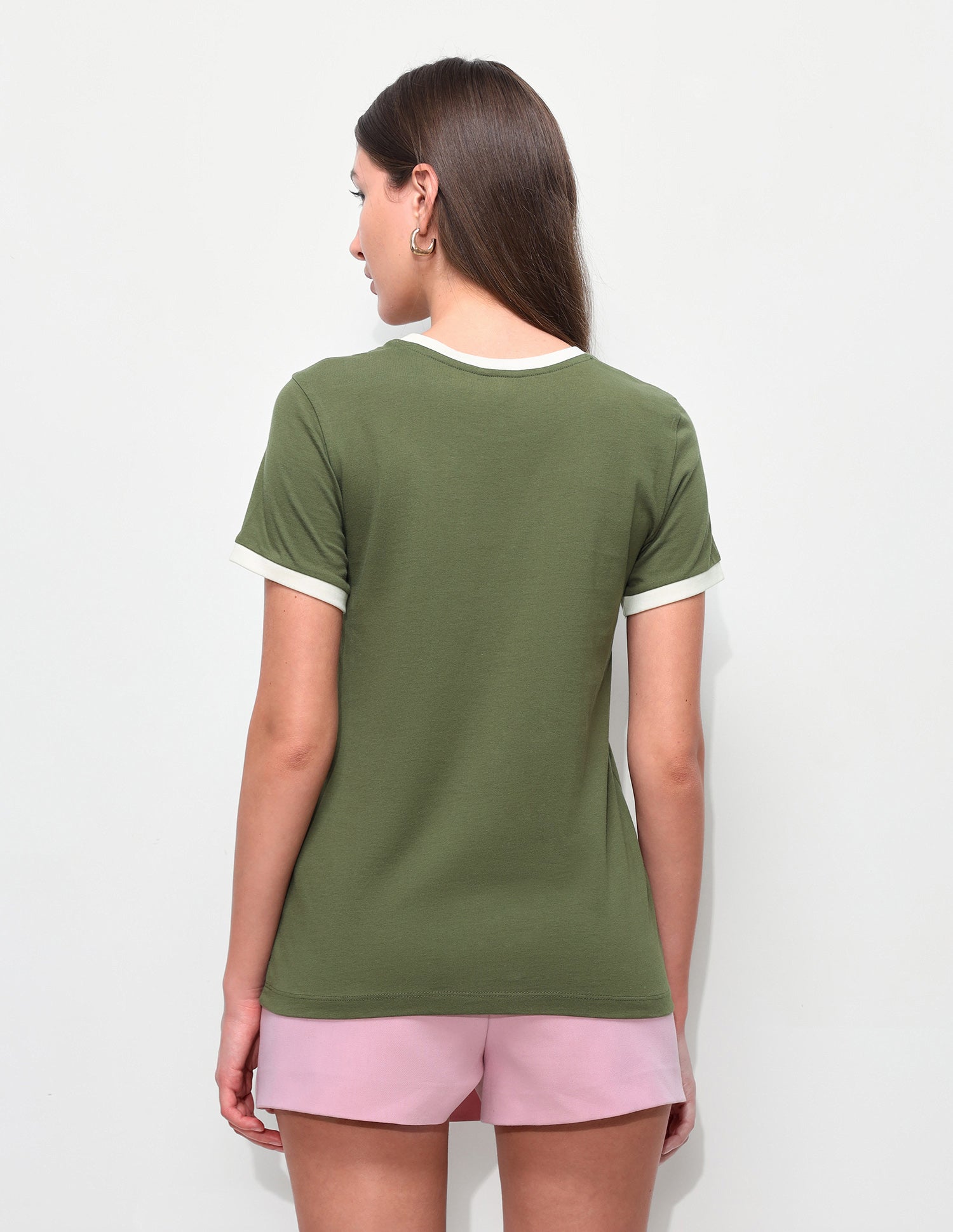 Floral Printed Regular Fit Ringer T-Shirt Olive - U.S. Polo Assn. India | Large