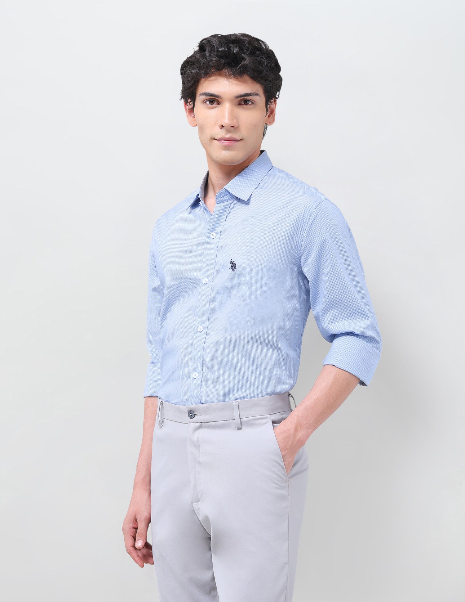 All-Over Micro Printed Poplin Shirt Blue - U.S. Polo Assn. India | Large