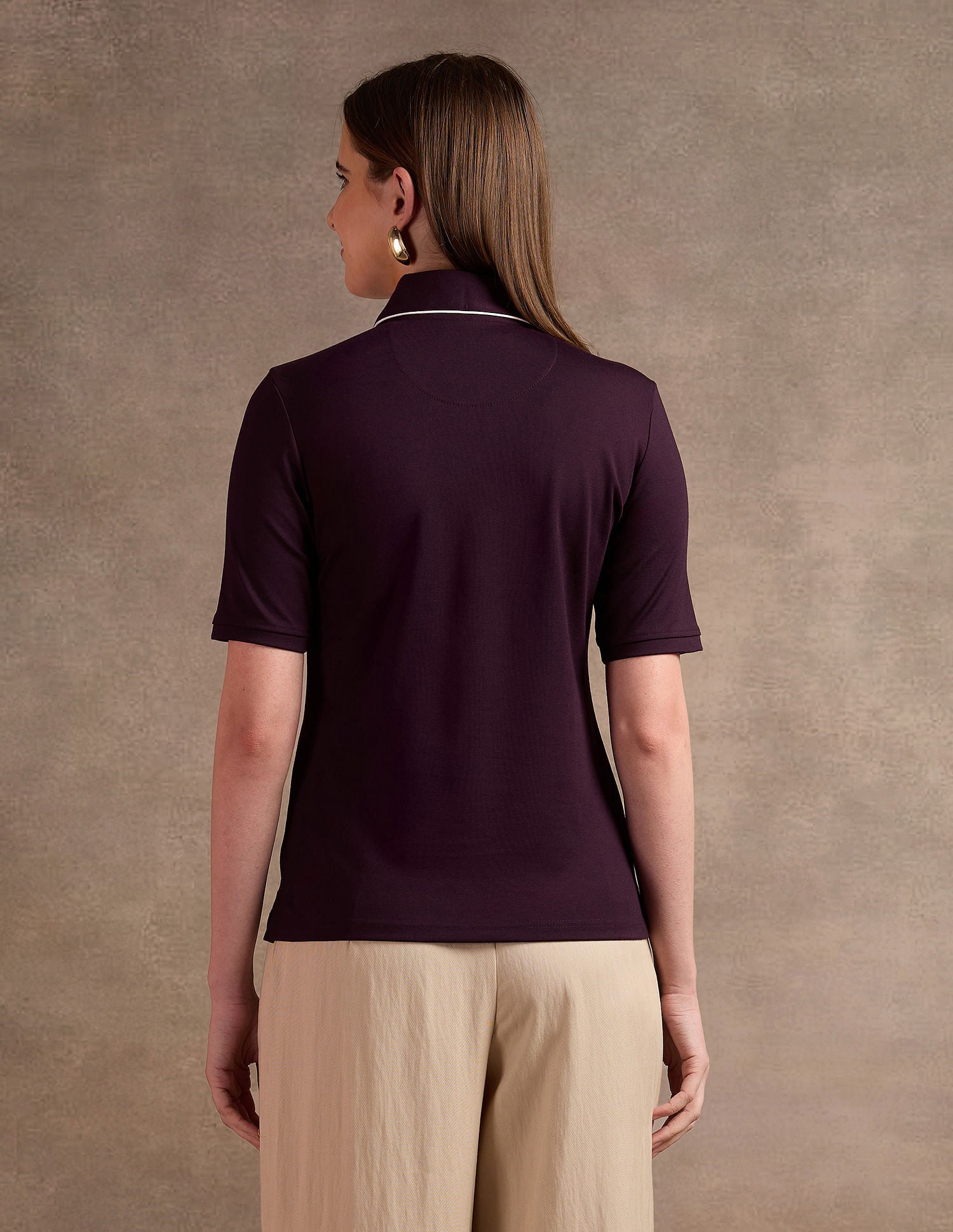 Peplum Collar Solid Polo Shirt Wine - U.S. Polo Assn. India | Large